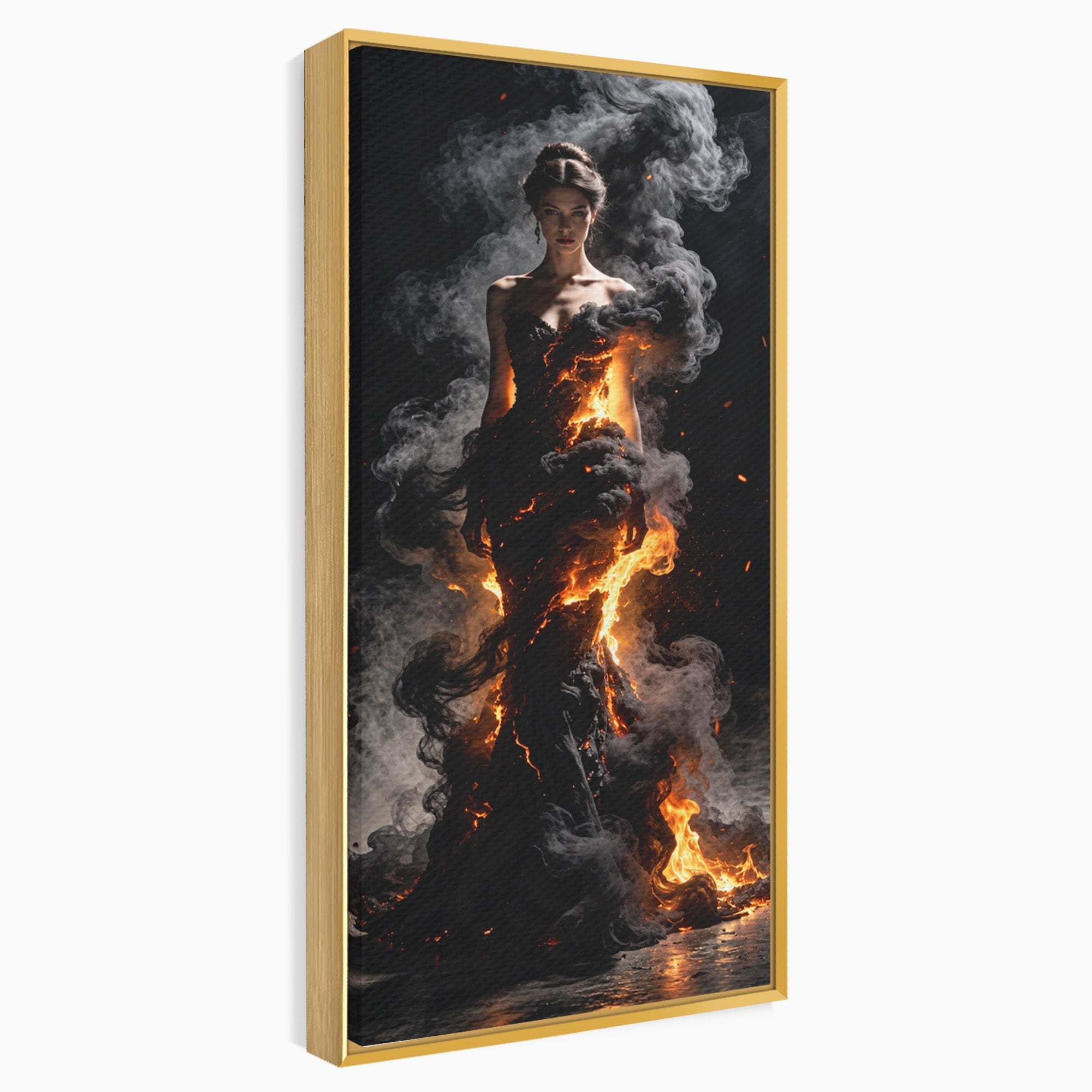 Tablou Canvas Premium LuxCanva® U1134, Misterul Flacarilor, Femeie, Foc, Mister, Dramatic, Living, Culori Vibrante