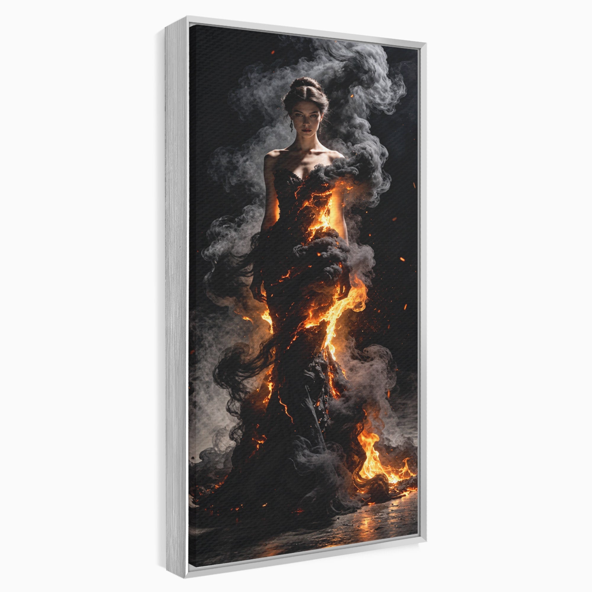 Tablou Canvas Premium LuxCanva® U1134, Misterul Flacarilor, Femeie, Foc, Mister, Dramatic, Living, Culori Vibrante