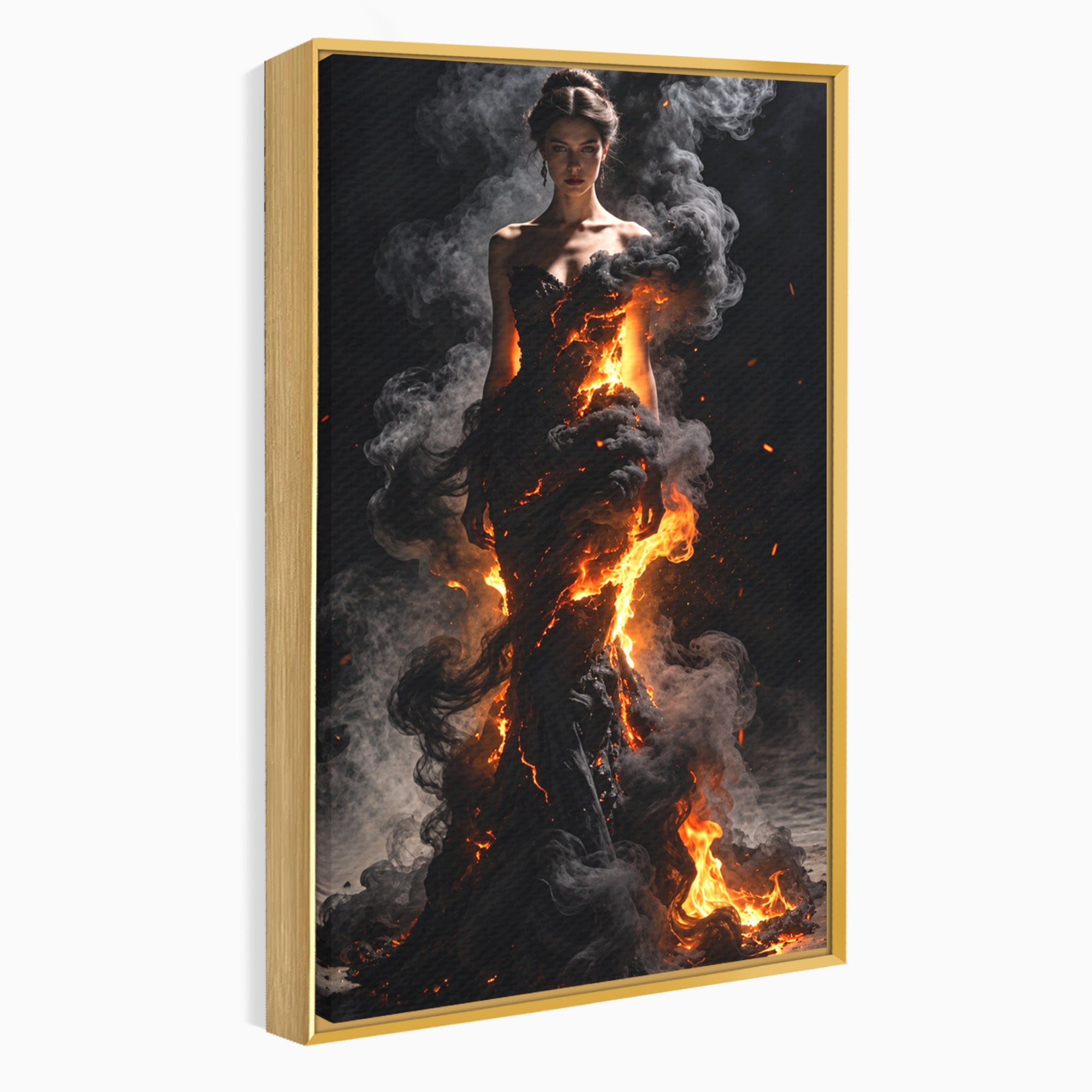 Tablou Canvas Premium LuxCanva® U1134, Misterul Flacarilor, Femeie, Foc, Mister, Dramatic, Living, Culori Vibrante