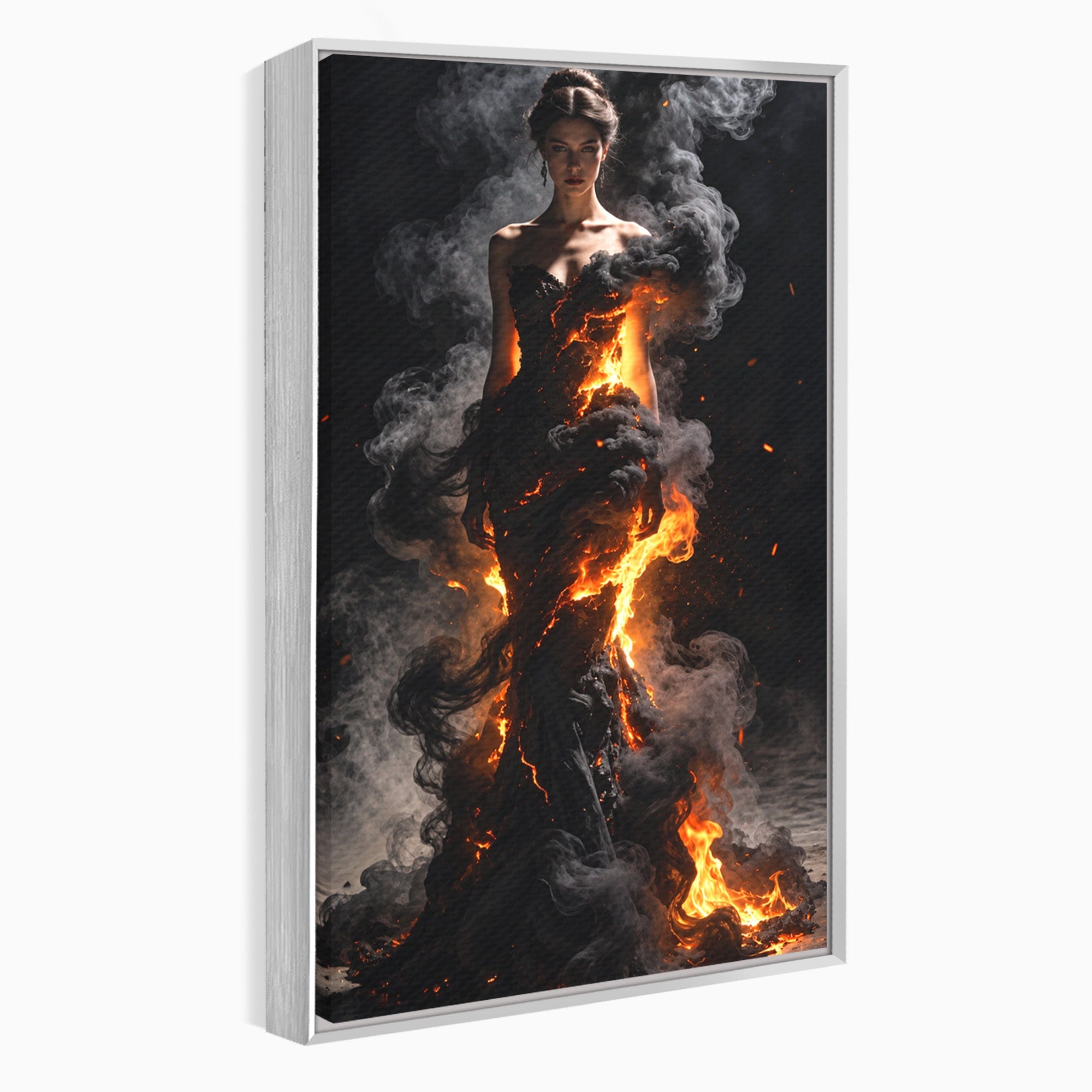 Tablou Canvas Premium LuxCanva® U1134, Misterul Flacarilor, Femeie, Foc, Mister, Dramatic, Living, Culori Vibrante