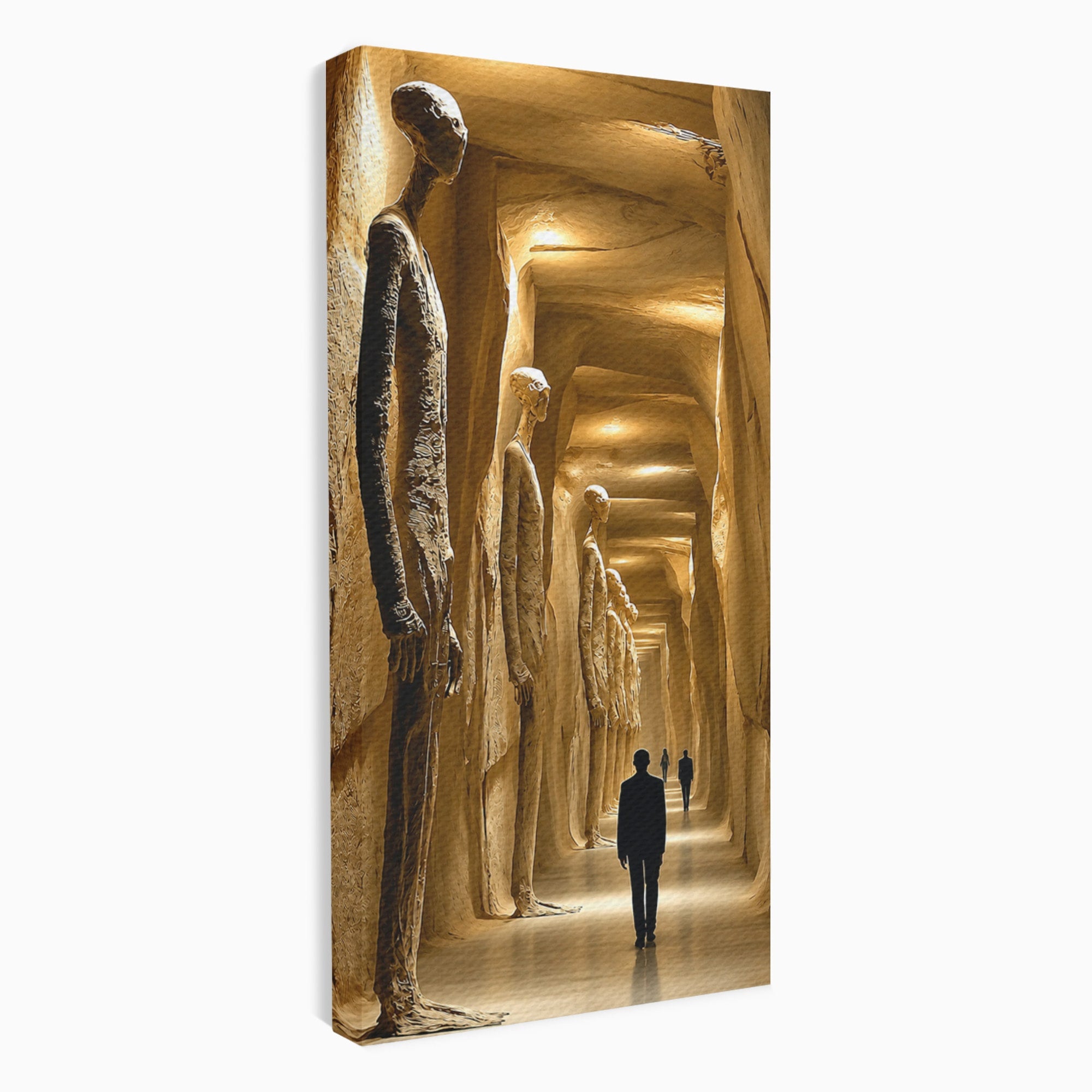 Tablou Canvas Premium LuxCanva® U1135, Coridorul Figurilor Enigmatice, Surrealism, Mister, Galerie, Figuri, Coridor, Living, Birou, Culori Vibrante