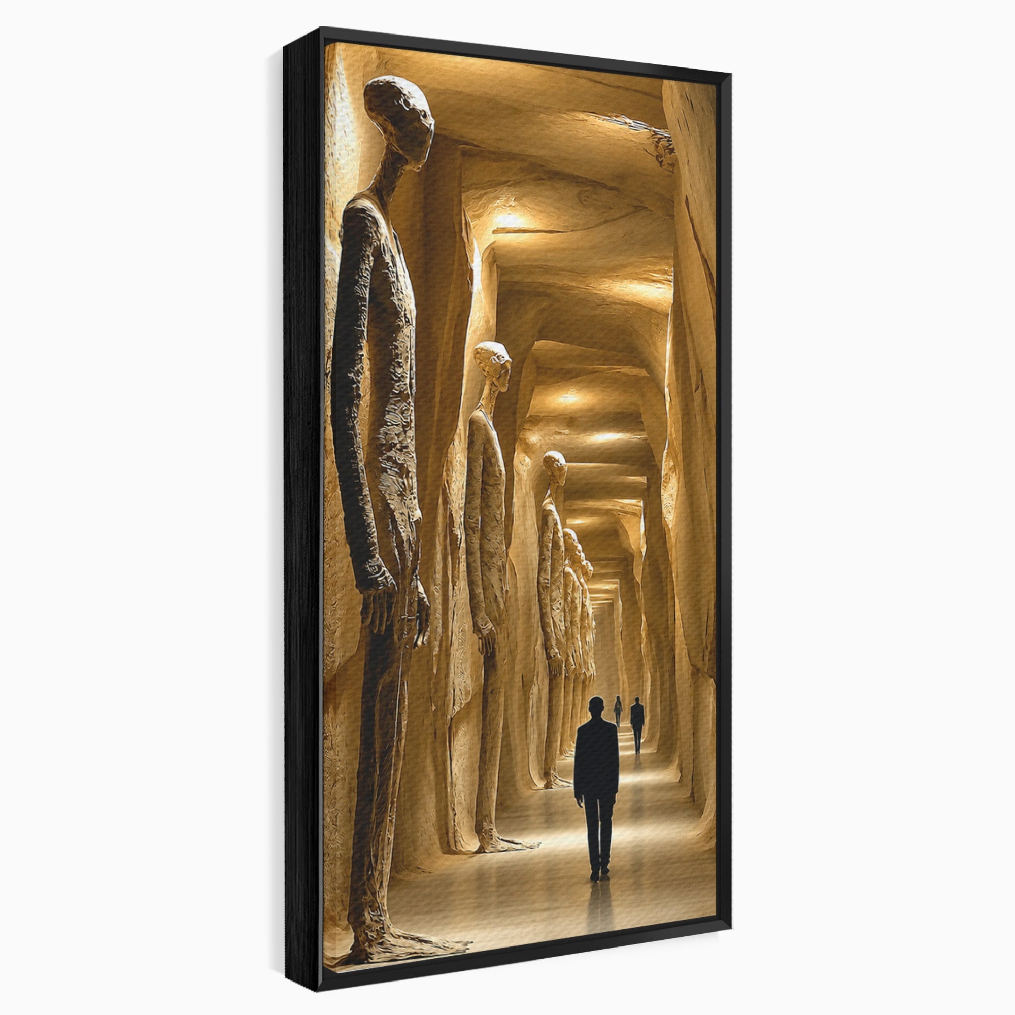 Tablou Canvas Premium LuxCanva® U1135, Coridorul Figurilor Enigmatice, Surrealism, Mister, Galerie, Figuri, Coridor, Living, Birou, Culori Vibrante
