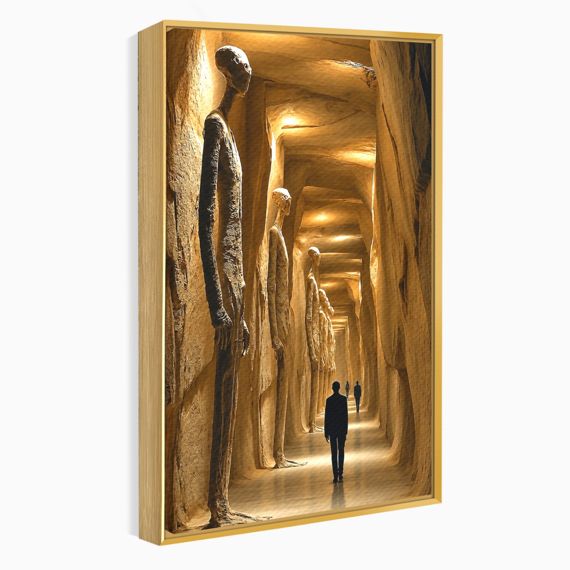 Tablou Canvas Premium LuxCanva® U1135, Coridorul Figurilor Enigmatice, Surrealism, Mister, Galerie, Figuri, Coridor, Living, Birou, Culori Vibrante