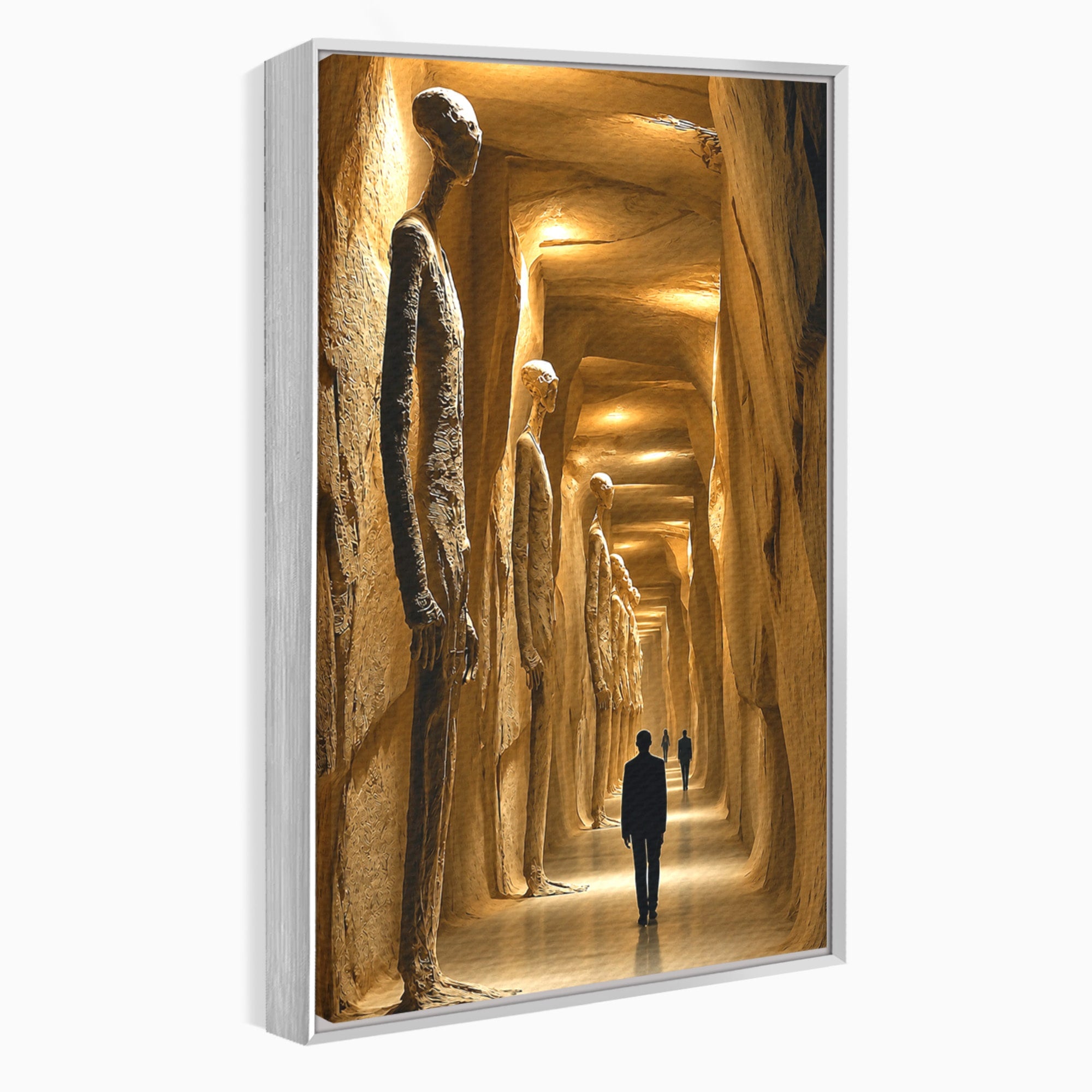 Tablou Canvas Premium LuxCanva® U1135, Coridorul Figurilor Enigmatice, Surrealism, Mister, Galerie, Figuri, Coridor, Living, Birou, Culori Vibrante
