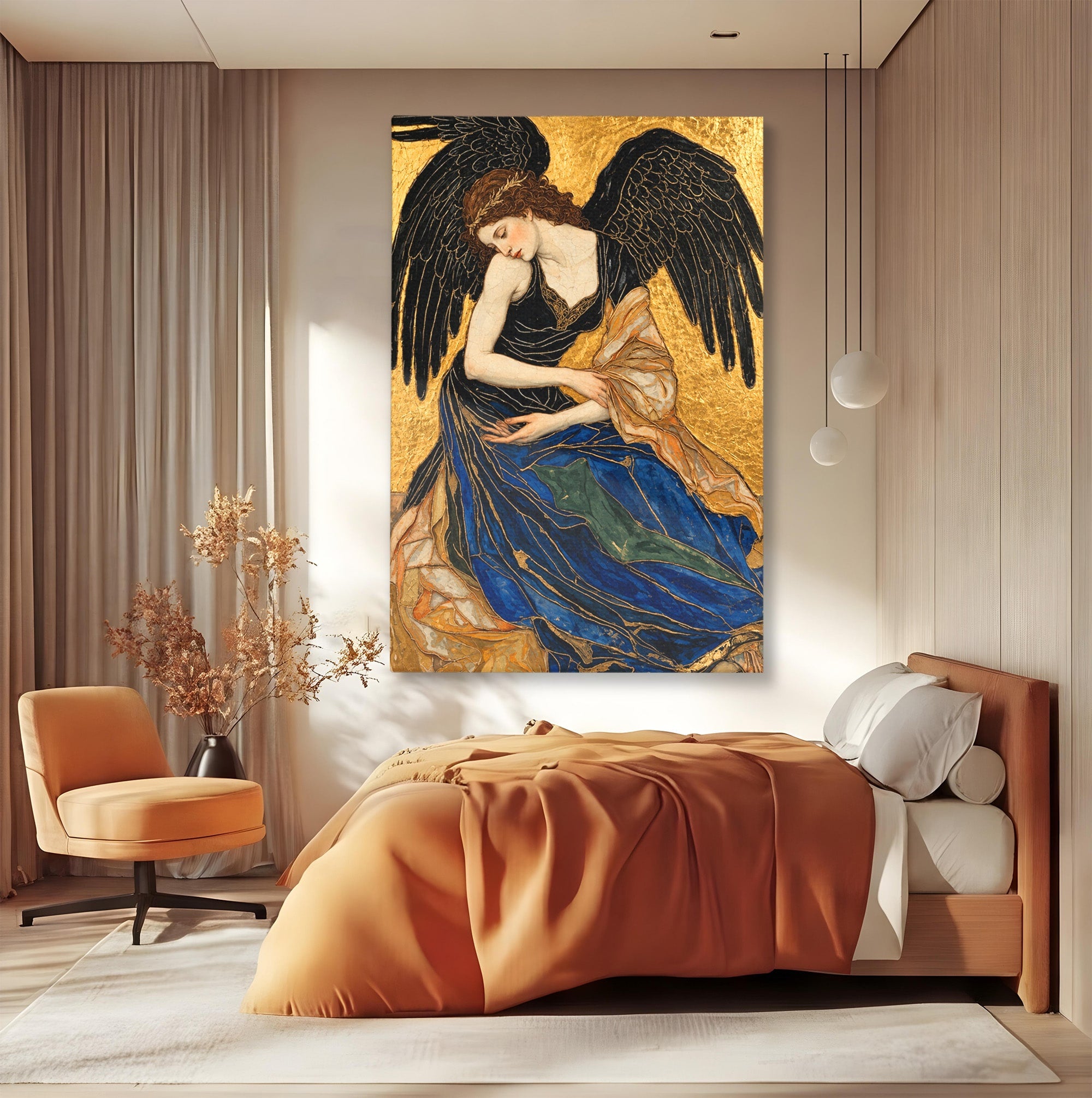 Tablou Canvas Premium LuxCanva® U1136, Inger Medieval Cu Aripi Negre,  Mistic, Eleganta, Inger, Aripi, Dormitor, Culori Vibrante
