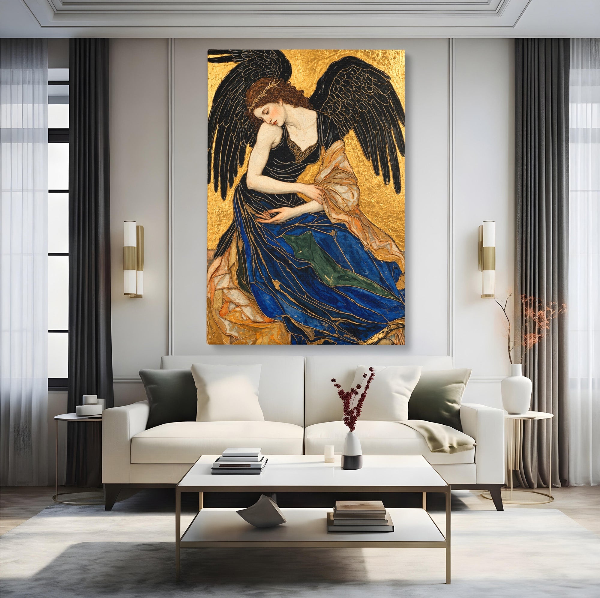 Tablou Canvas Premium LuxCanva® U1136, Inger Medieval Cu Aripi Negre,  Mistic, Eleganta, Inger, Aripi, Dormitor, Culori Vibrante