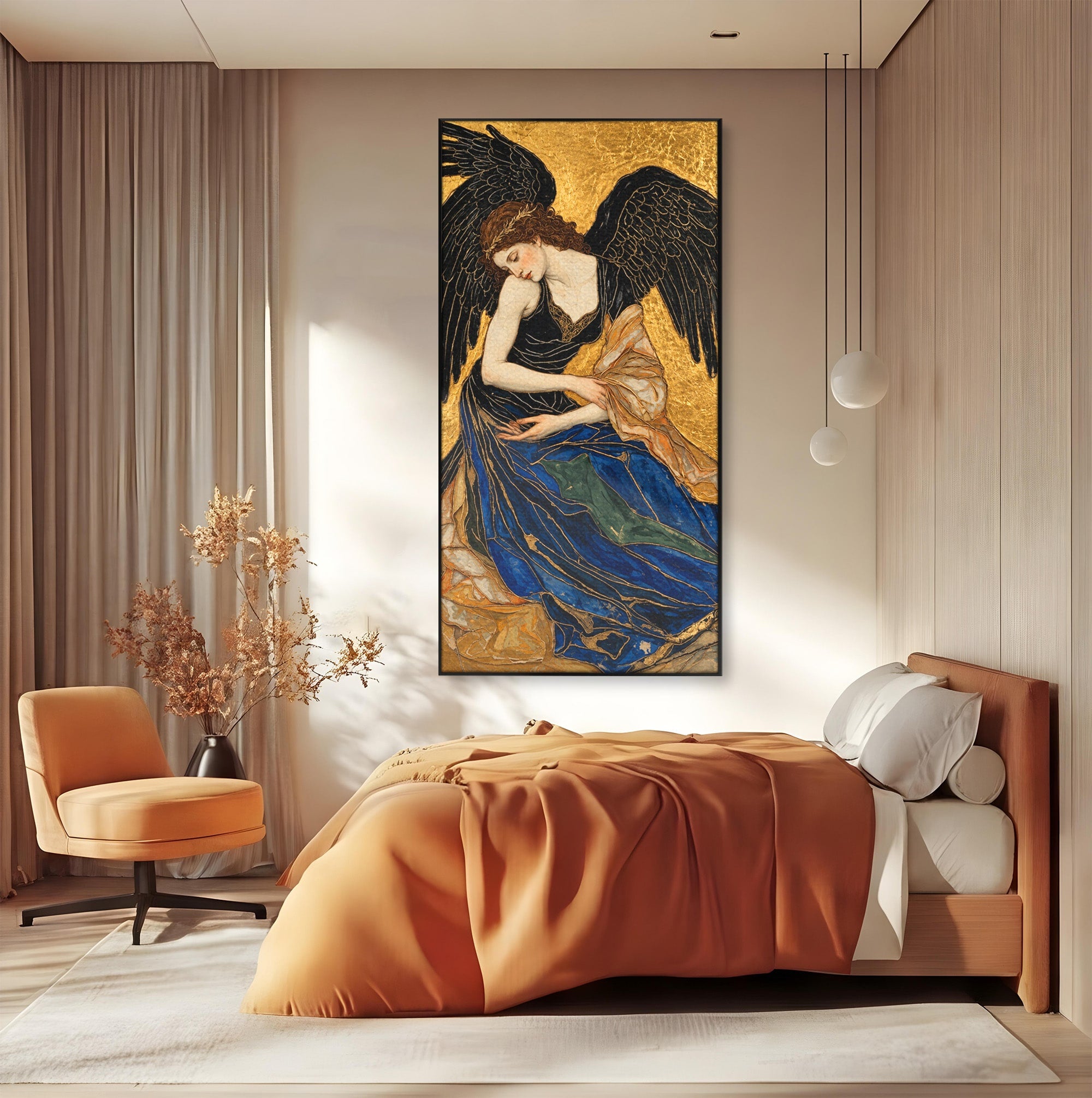 Tablou Canvas Premium LuxCanva® U1136, Inger Medieval Cu Aripi Negre,  Mistic, Eleganta, Inger, Aripi, Dormitor, Culori Vibrante