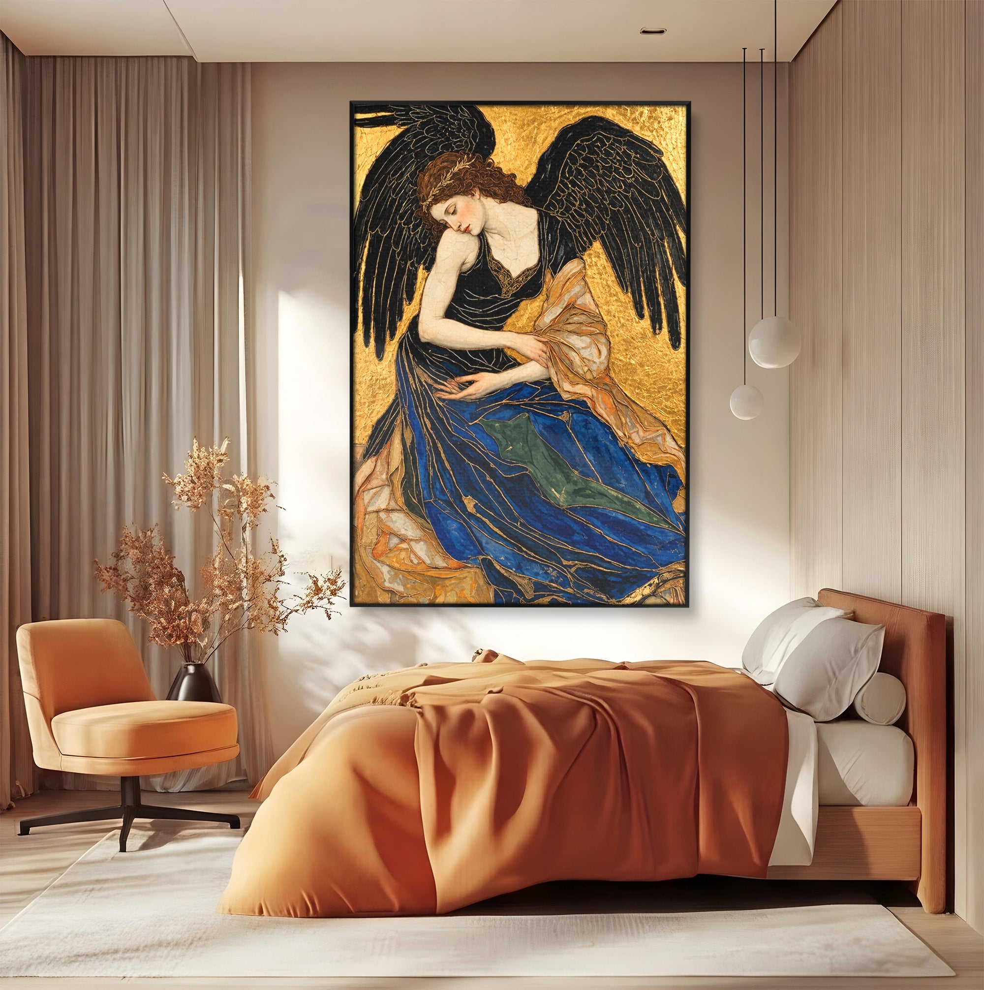 Tablou Canvas Premium LuxCanva® U1136, Inger Medieval Cu Aripi Negre,  Mistic, Eleganta, Inger, Aripi, Dormitor, Culori Vibrante