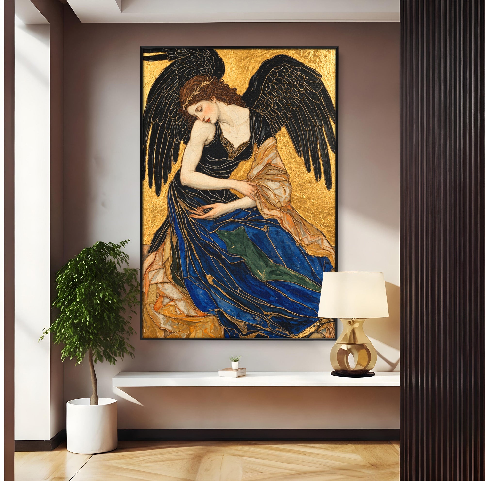 Tablou Canvas Premium LuxCanva® U1136, Inger Medieval Cu Aripi Negre,  Mistic, Eleganta, Inger, Aripi, Dormitor, Culori Vibrante