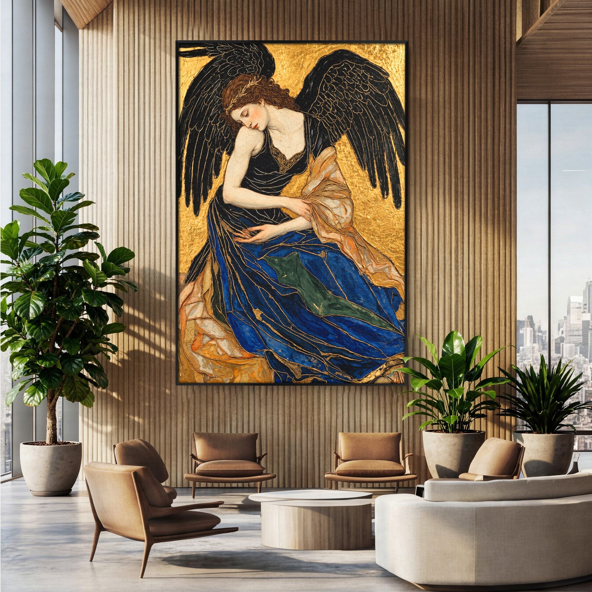 Tablou Canvas Premium LuxCanva® U1136, Inger Medieval Cu Aripi Negre,  Mistic, Eleganta, Inger, Aripi, Dormitor, Culori Vibrante