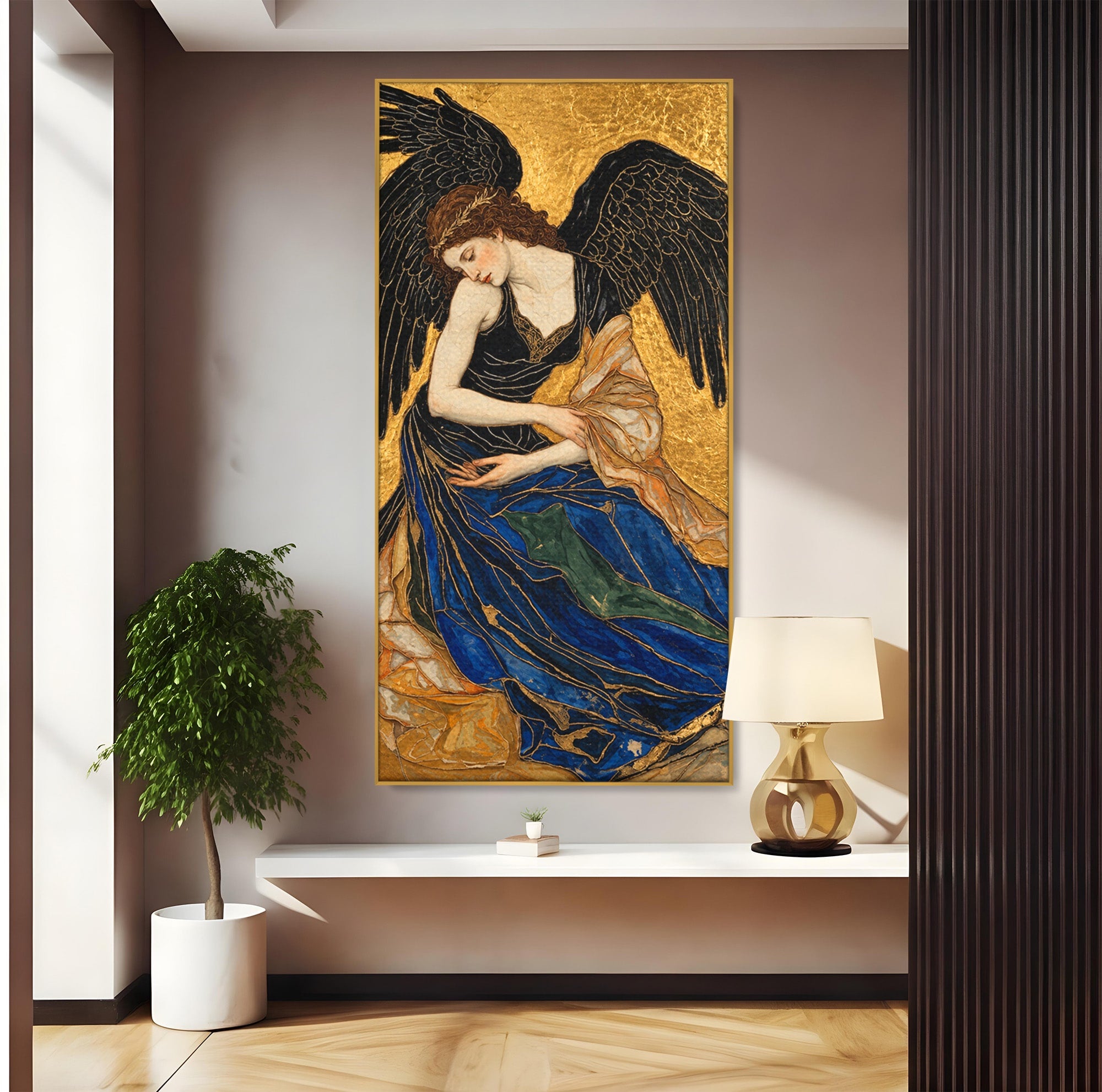 Tablou Canvas Premium LuxCanva® U1136, Inger Medieval Cu Aripi Negre,  Mistic, Eleganta, Inger, Aripi, Dormitor, Culori Vibrante
