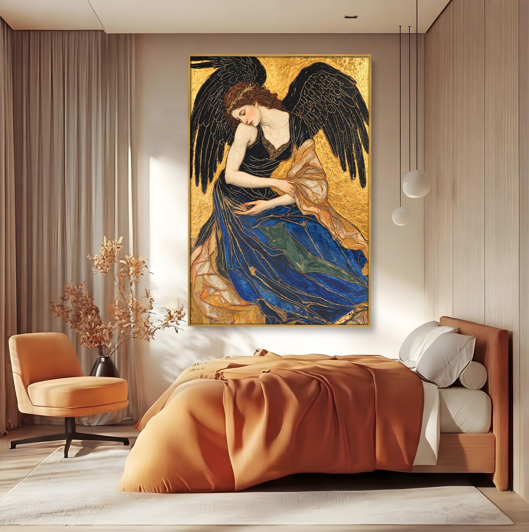 Tablou Canvas Premium LuxCanva® U1136, Inger Medieval Cu Aripi Negre,  Mistic, Eleganta, Inger, Aripi, Dormitor, Culori Vibrante