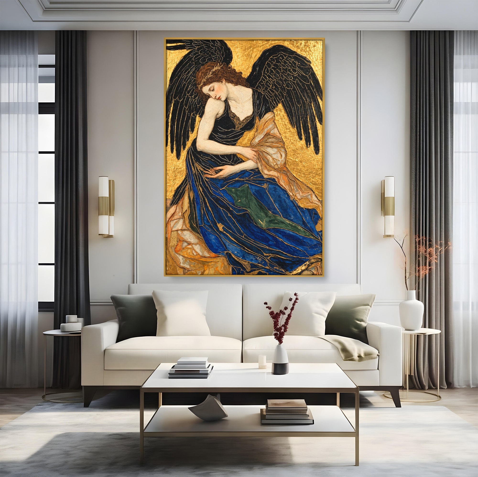 Tablou Canvas Premium LuxCanva® U1136, Inger Medieval Cu Aripi Negre,  Mistic, Eleganta, Inger, Aripi, Dormitor, Culori Vibrante
