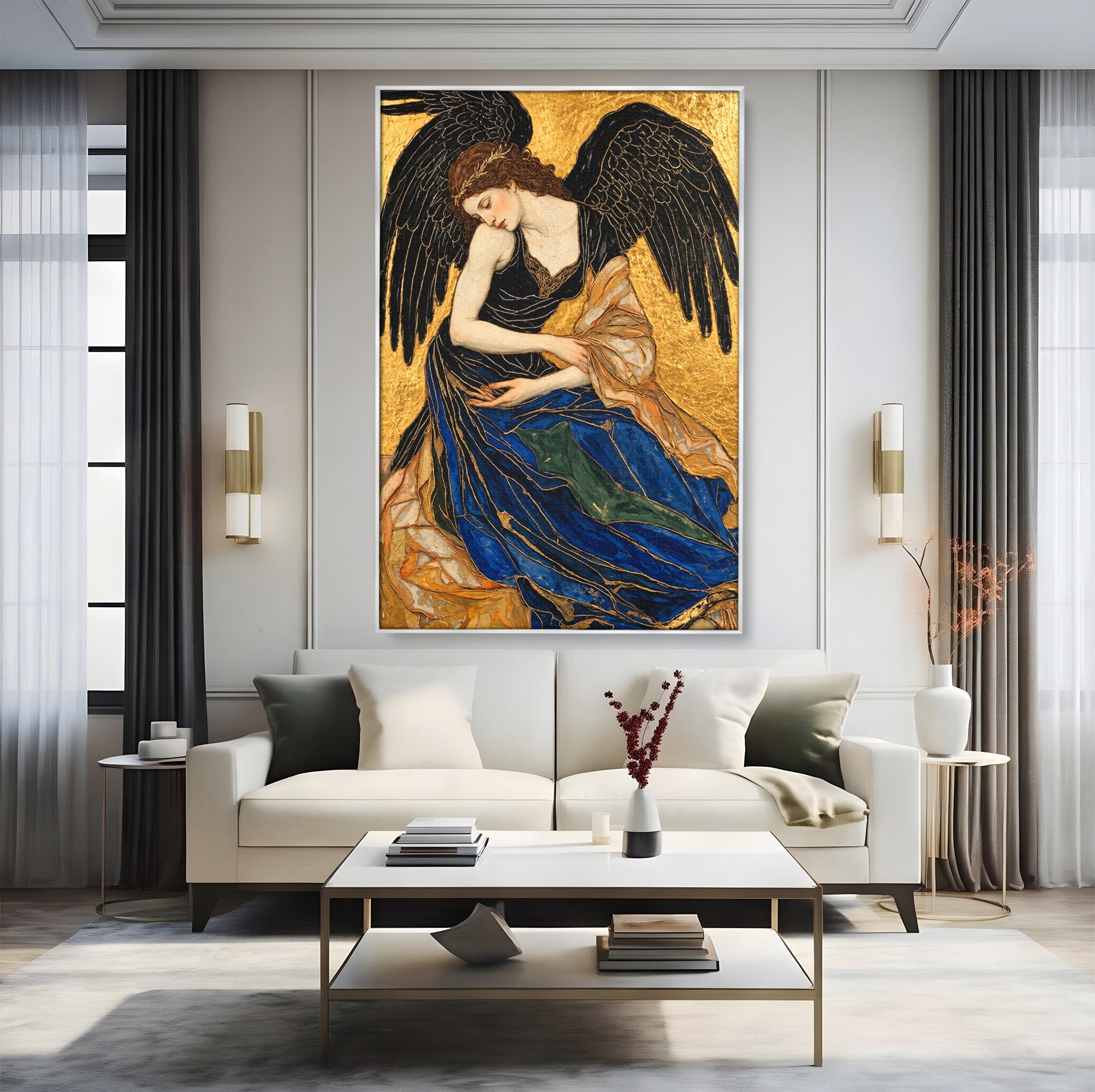 Tablou Canvas Premium LuxCanva® U1136, Inger Medieval Cu Aripi Negre,  Mistic, Eleganta, Inger, Aripi, Dormitor, Culori Vibrante