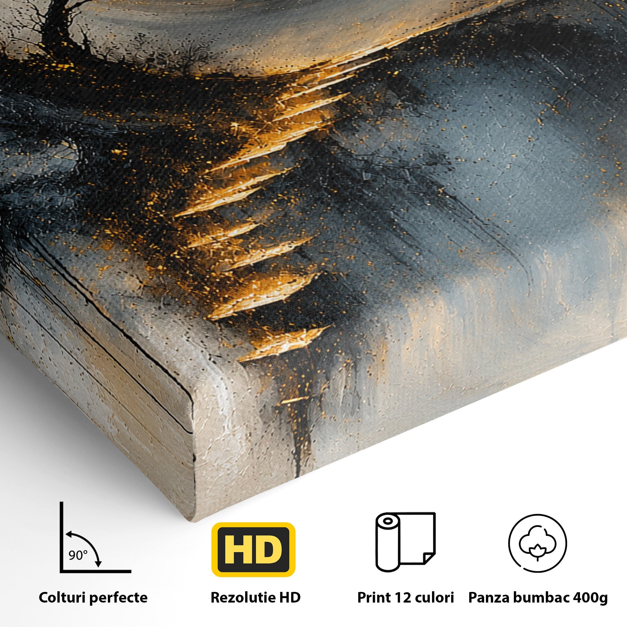 Tablou Canvas Premium LuxCanva® U1137, Copaci Sub Luna Plina, Noapte, Mister, Copaci, Luna, Living, Culori Vibrante