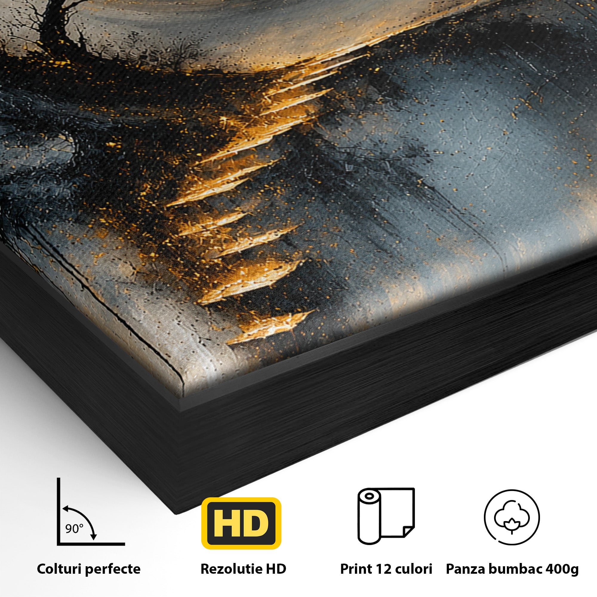 Tablou Canvas Premium LuxCanva® U1137, Copaci Sub Luna Plina, Noapte, Mister, Copaci, Luna, Living, Culori Vibrante