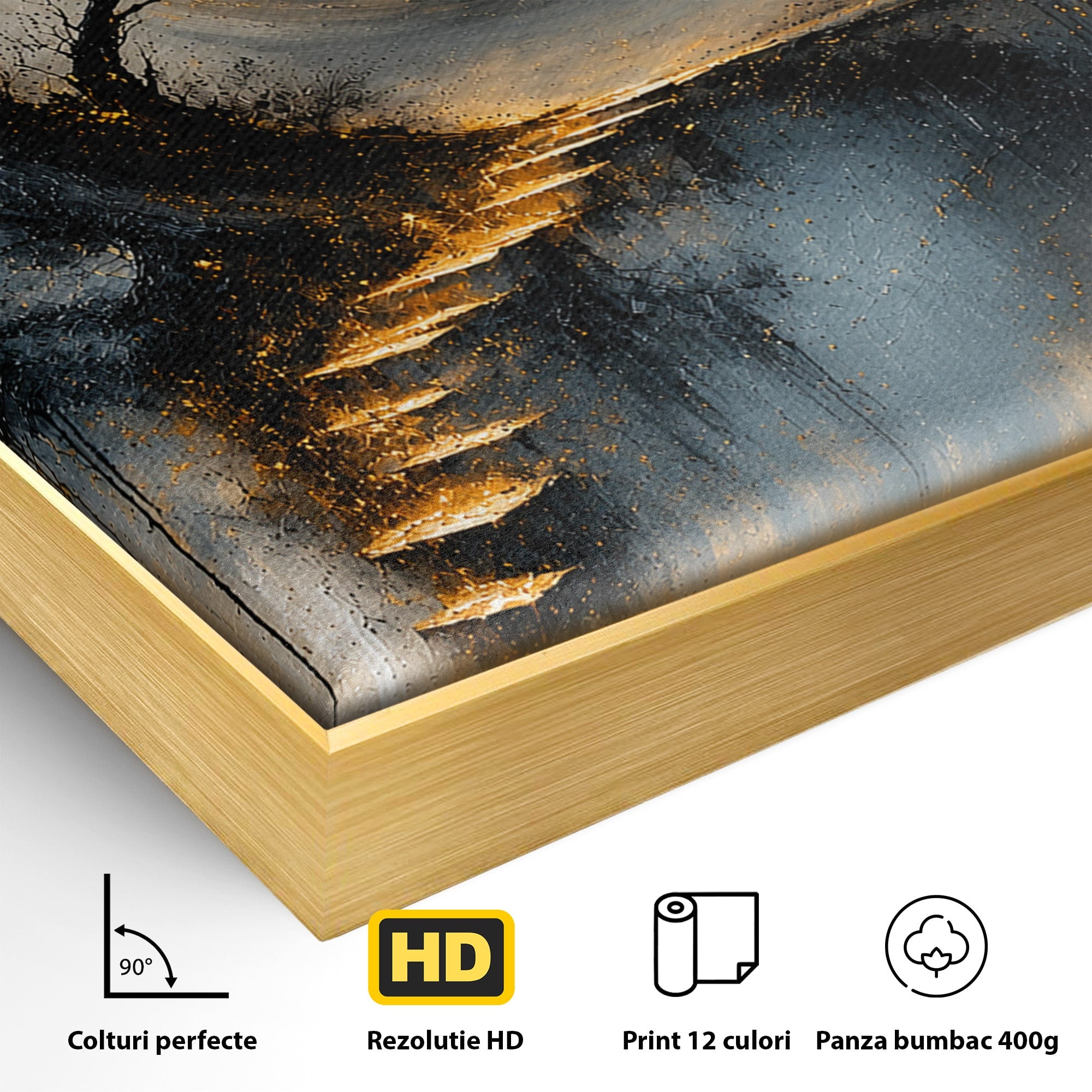 Tablou Canvas Premium LuxCanva® U1137, Copaci Sub Luna Plina, Noapte, Mister, Copaci, Luna, Living, Culori Vibrante