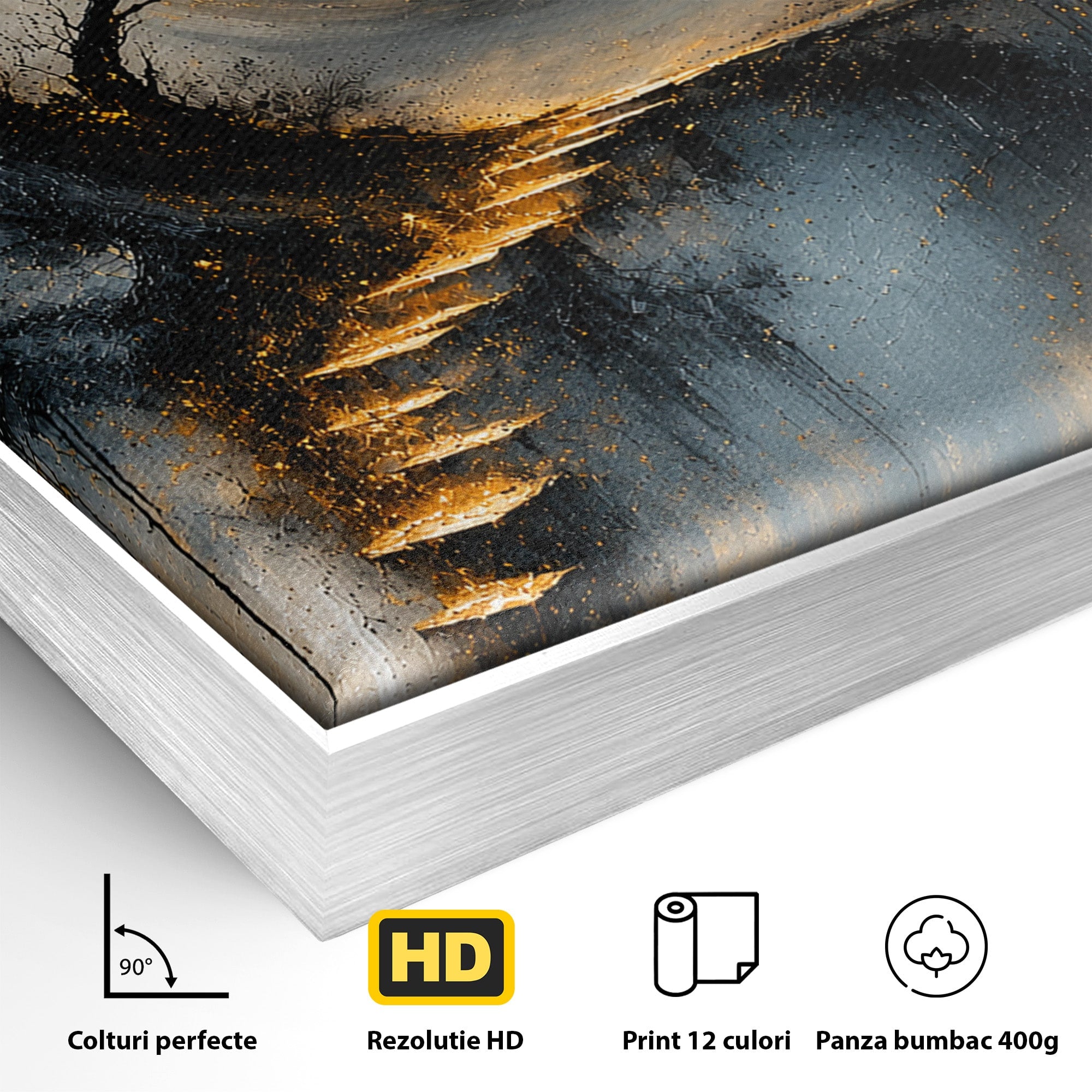 Tablou Canvas Premium LuxCanva® U1137, Copaci Sub Luna Plina, Noapte, Mister, Copaci, Luna, Living, Culori Vibrante