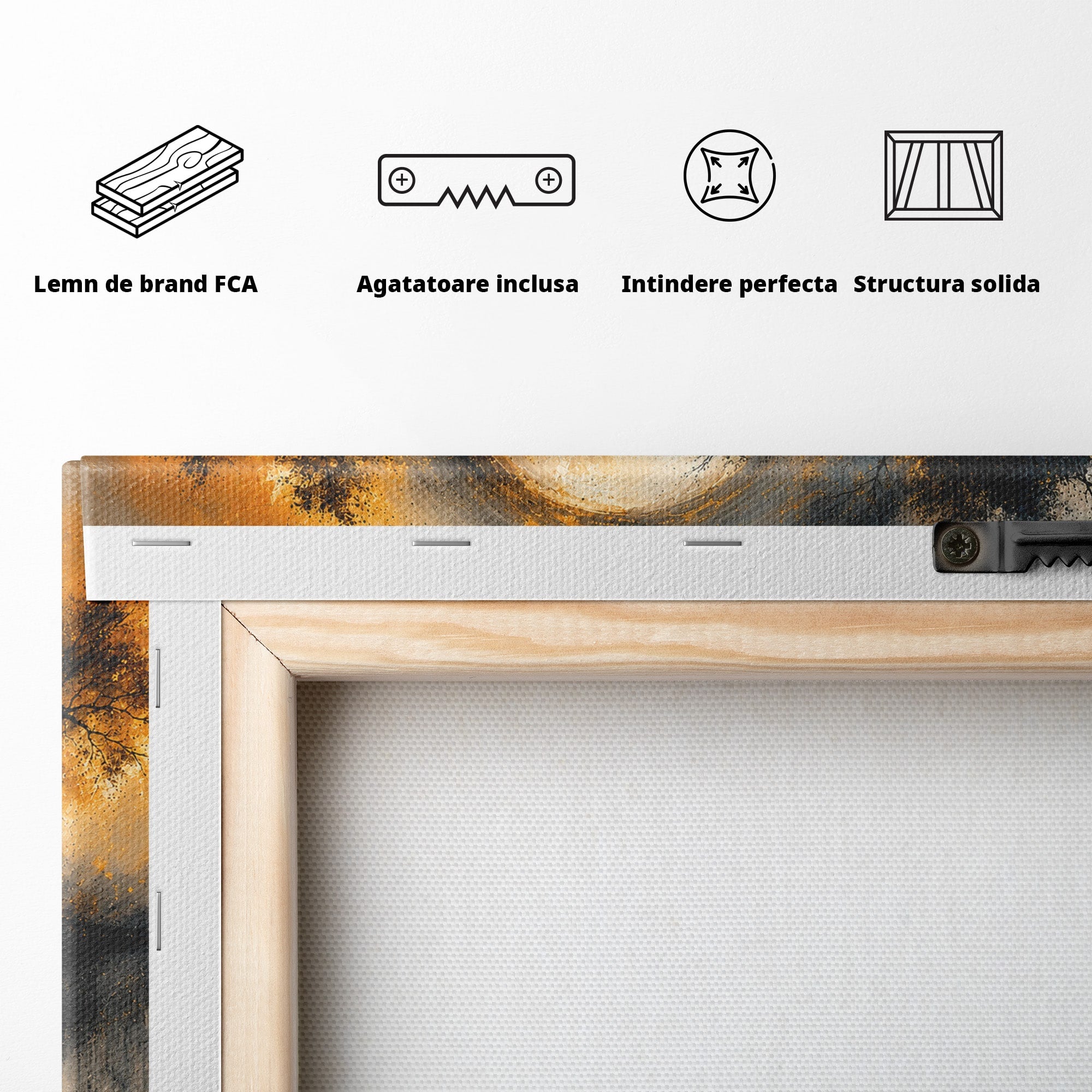 Tablou Canvas Premium LuxCanva® U1137, Copaci Sub Luna Plina, Noapte, Mister, Copaci, Luna, Living, Culori Vibrante