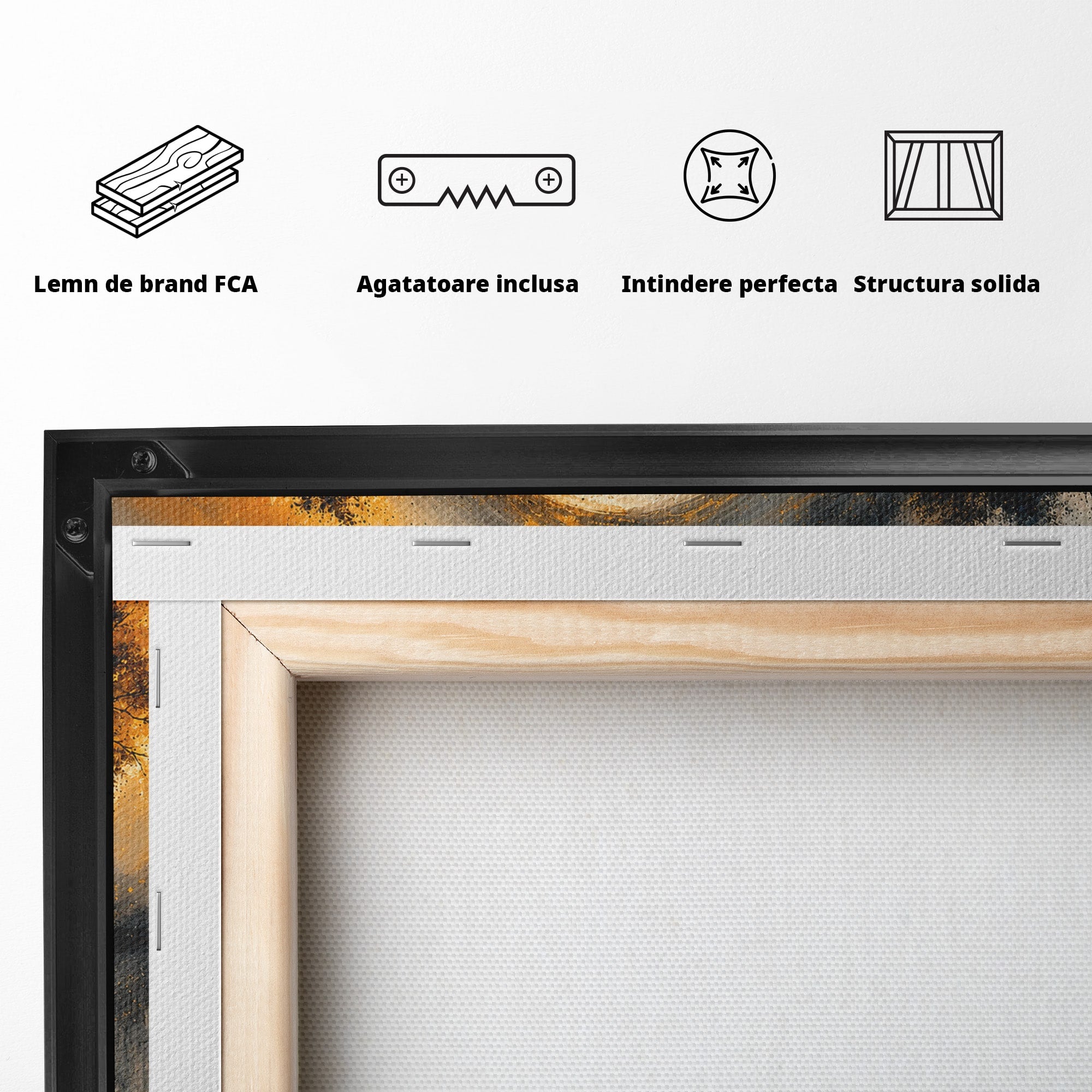 Tablou Canvas Premium LuxCanva® U1137, Copaci Sub Luna Plina, Noapte, Mister, Copaci, Luna, Living, Culori Vibrante