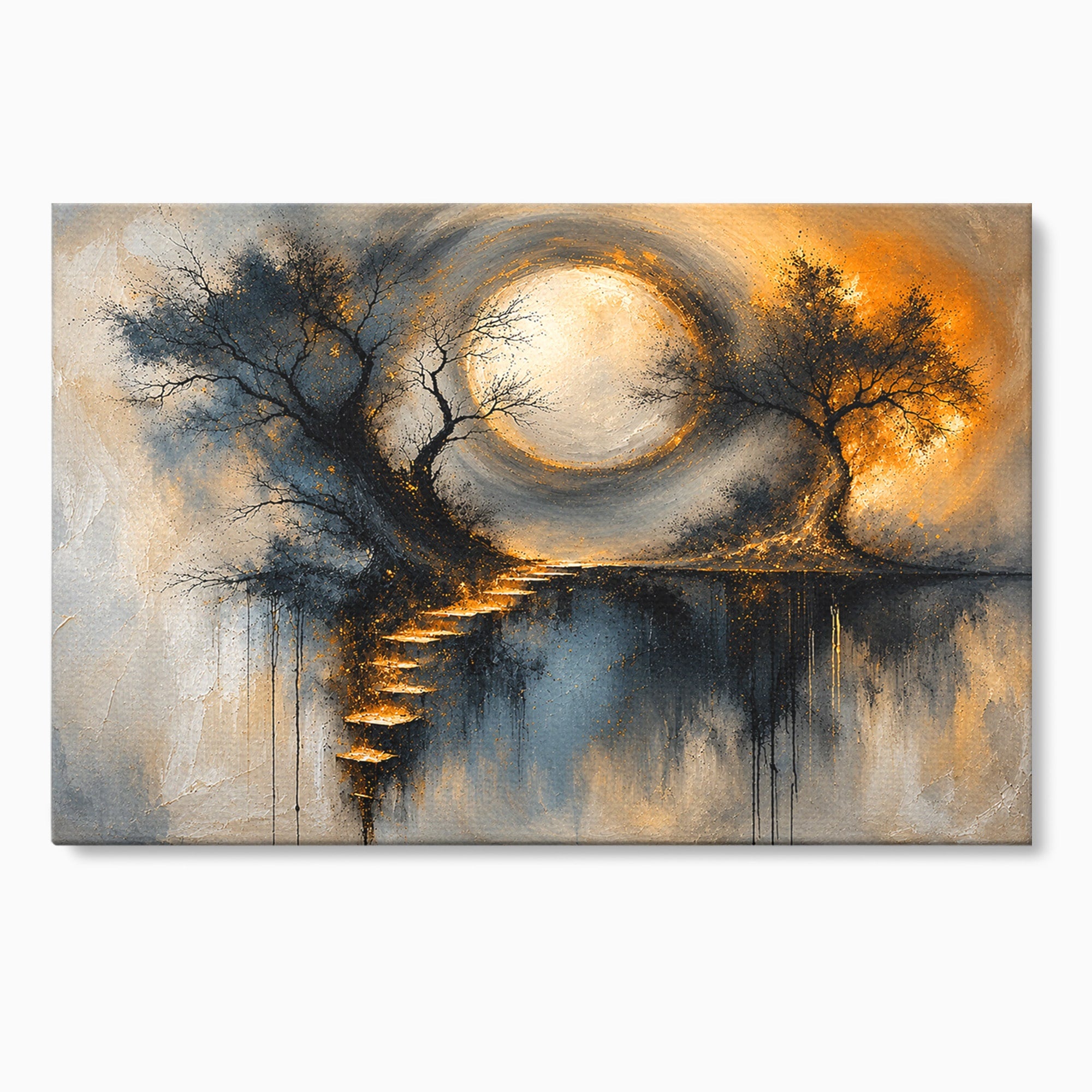 Tablou Canvas Premium LuxCanva® U1137, Copaci Sub Luna Plina, Noapte, Mister, Copaci, Luna, Living, Culori Vibrante