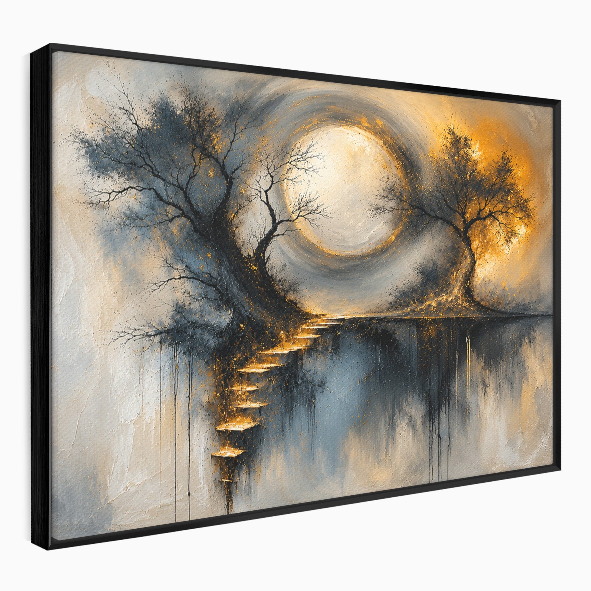 Tablou Canvas Premium LuxCanva® U1137, Copaci Sub Luna Plina, Noapte, Mister, Copaci, Luna, Living, Culori Vibrante