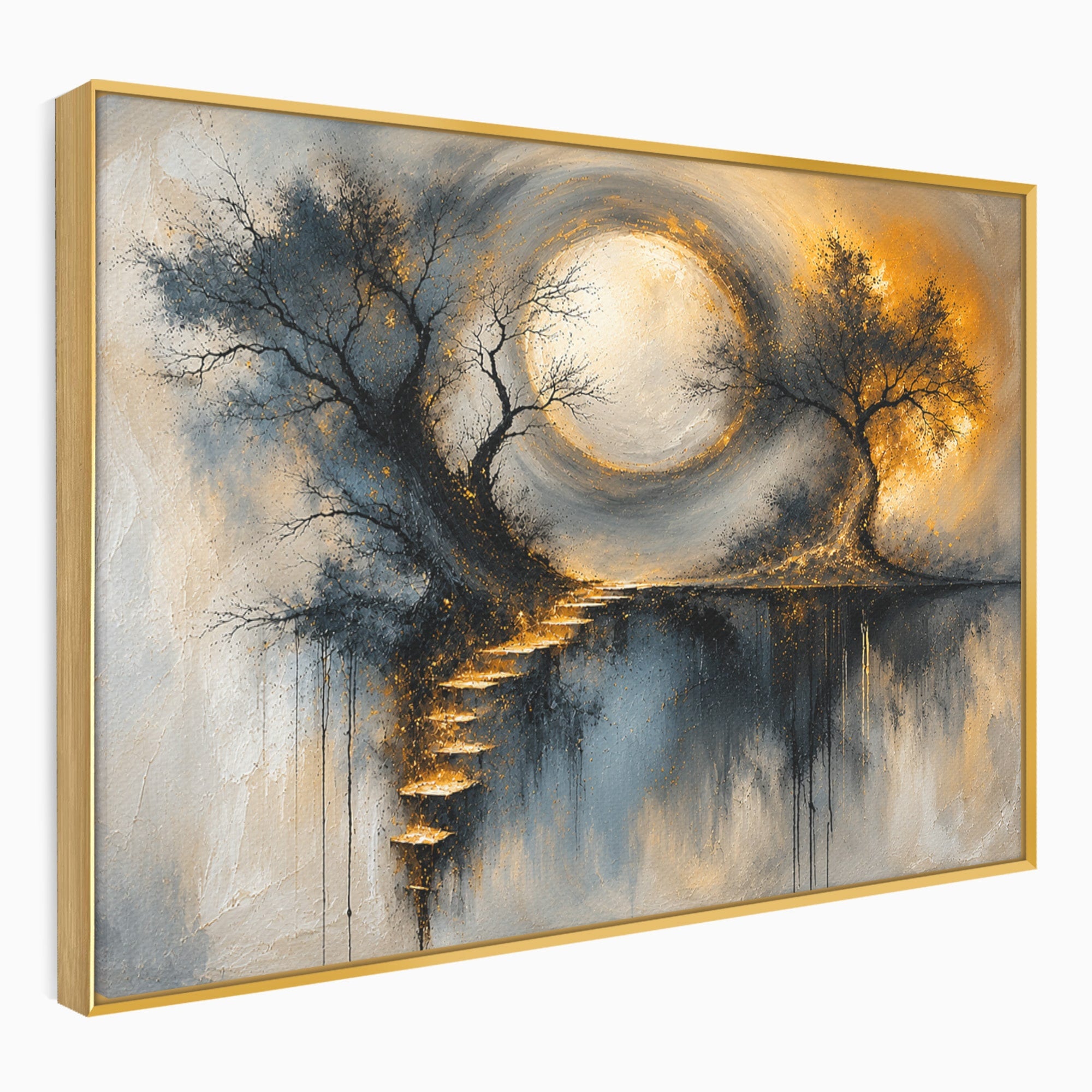 Tablou Canvas Premium LuxCanva® U1137, Copaci Sub Luna Plina, Noapte, Mister, Copaci, Luna, Living, Culori Vibrante