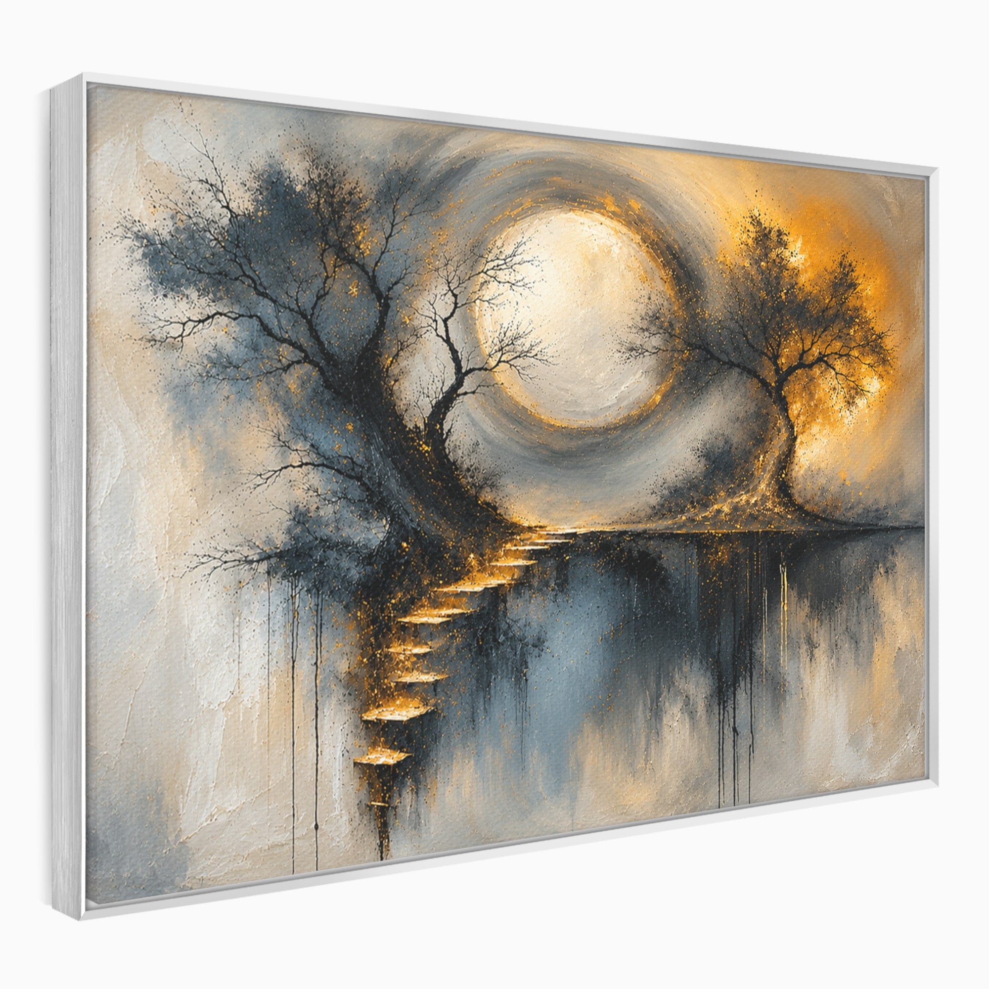 Tablou Canvas Premium LuxCanva® U1137, Copaci Sub Luna Plina, Noapte, Mister, Copaci, Luna, Living, Culori Vibrante