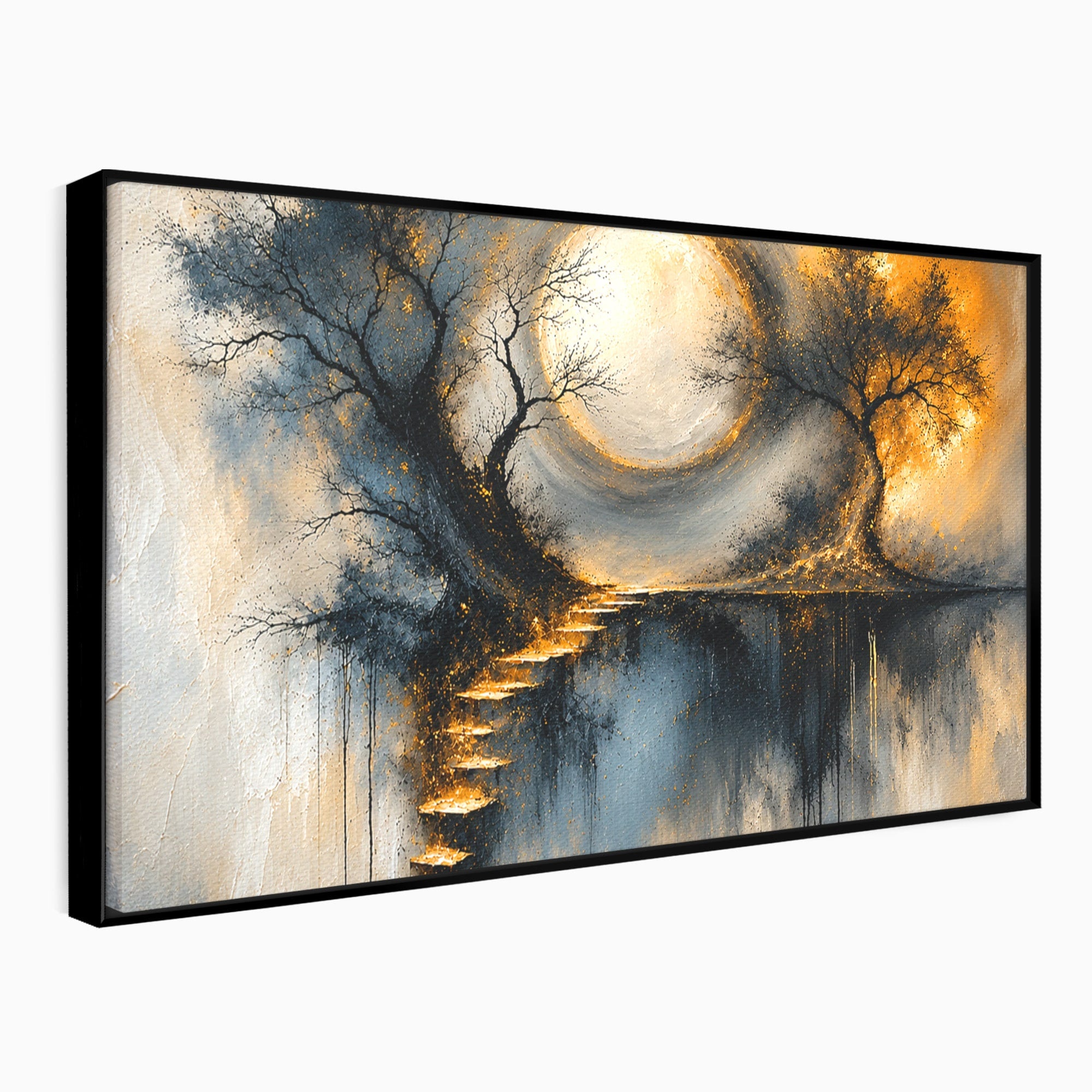 Tablou Canvas Premium LuxCanva® U1137, Copaci Sub Luna Plina, Noapte, Mister, Copaci, Luna, Living, Culori Vibrante