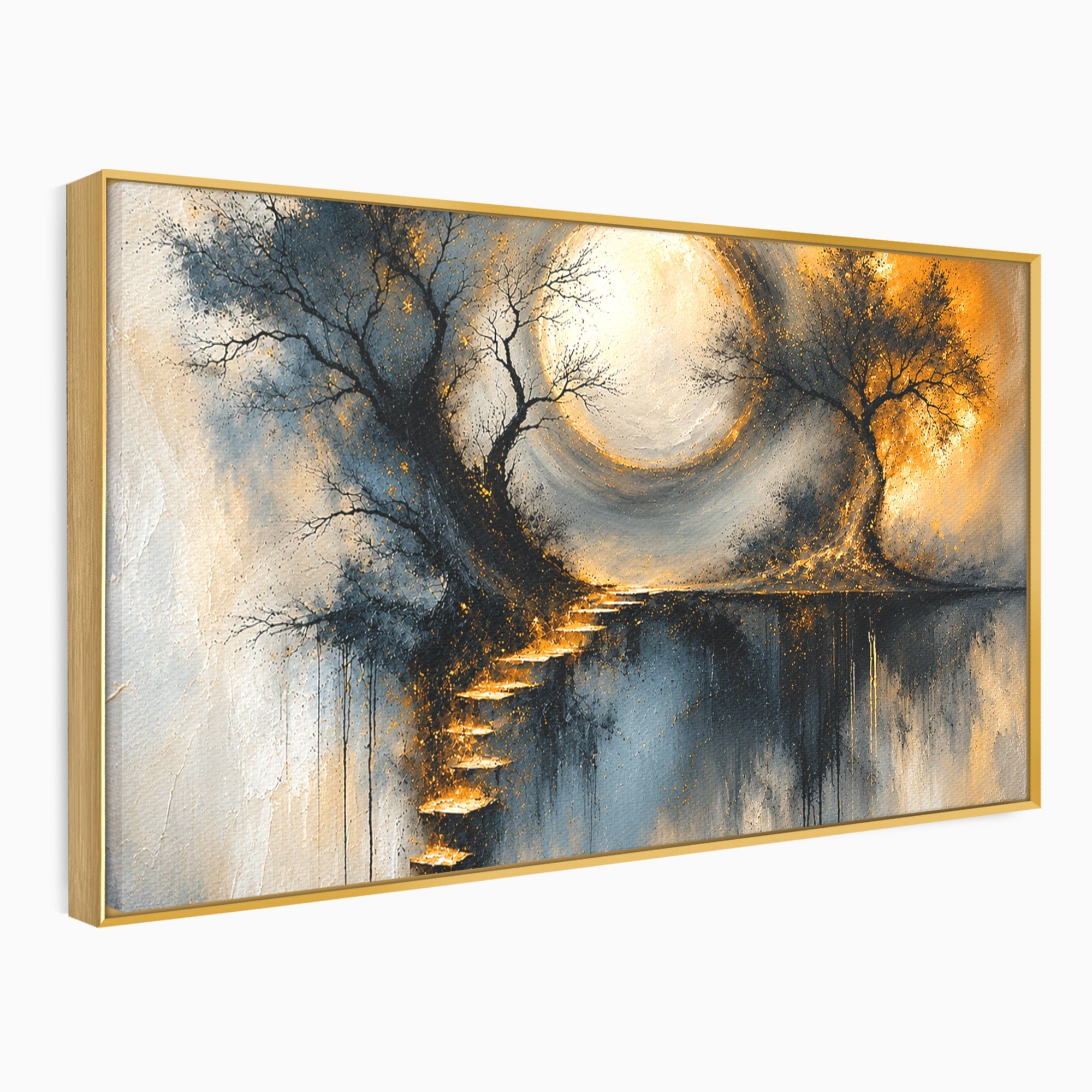 Tablou Canvas Premium LuxCanva® U1137, Copaci Sub Luna Plina, Noapte, Mister, Copaci, Luna, Living, Culori Vibrante