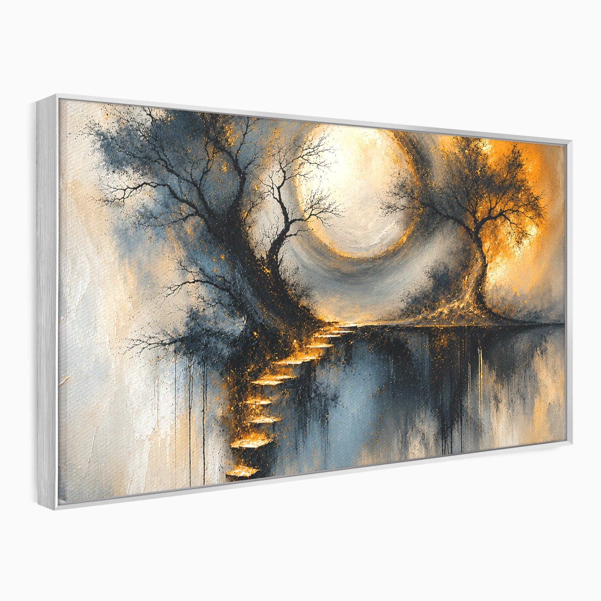 Tablou Canvas Premium LuxCanva® U1137, Copaci Sub Luna Plina, Noapte, Mister, Copaci, Luna, Living, Culori Vibrante