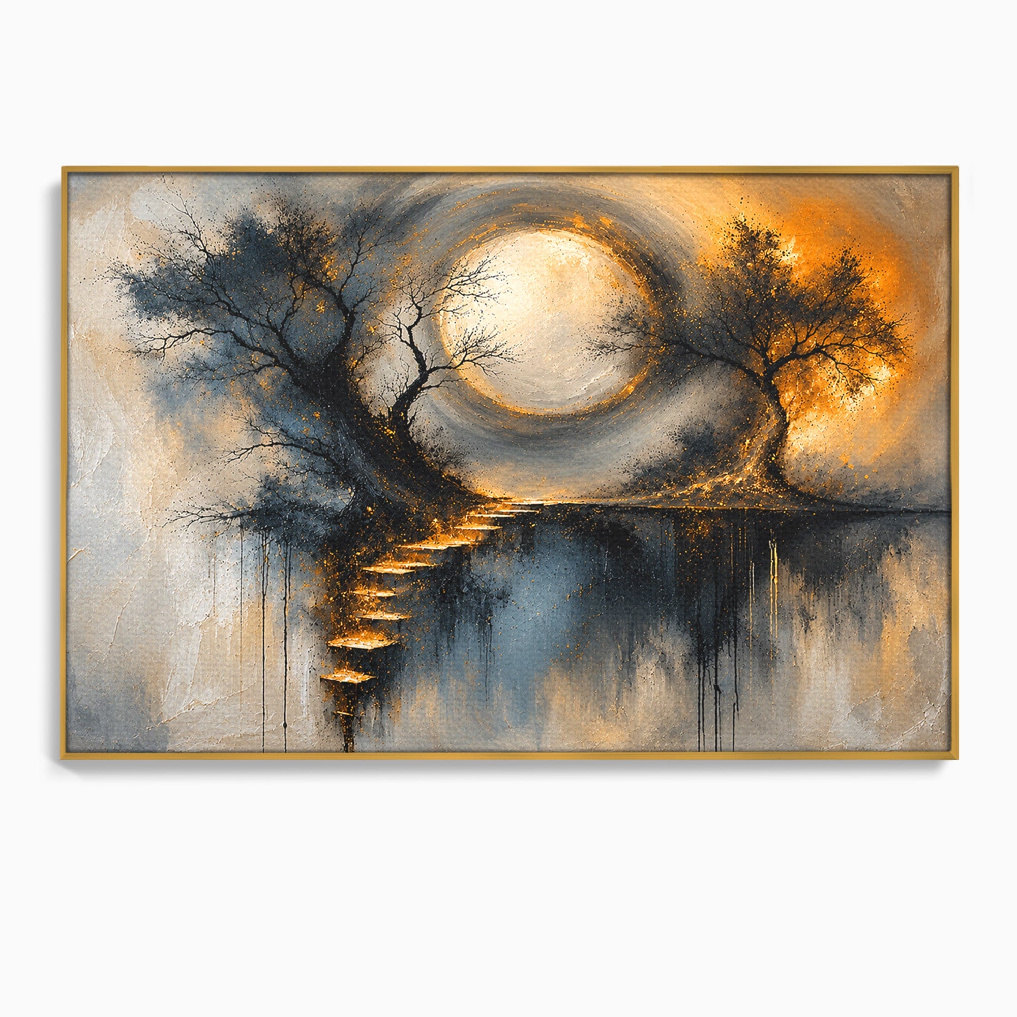 Tablou Canvas Premium LuxCanva® U1137, Copaci Sub Luna Plina, Noapte, Mister, Copaci, Luna, Living, Culori Vibrante