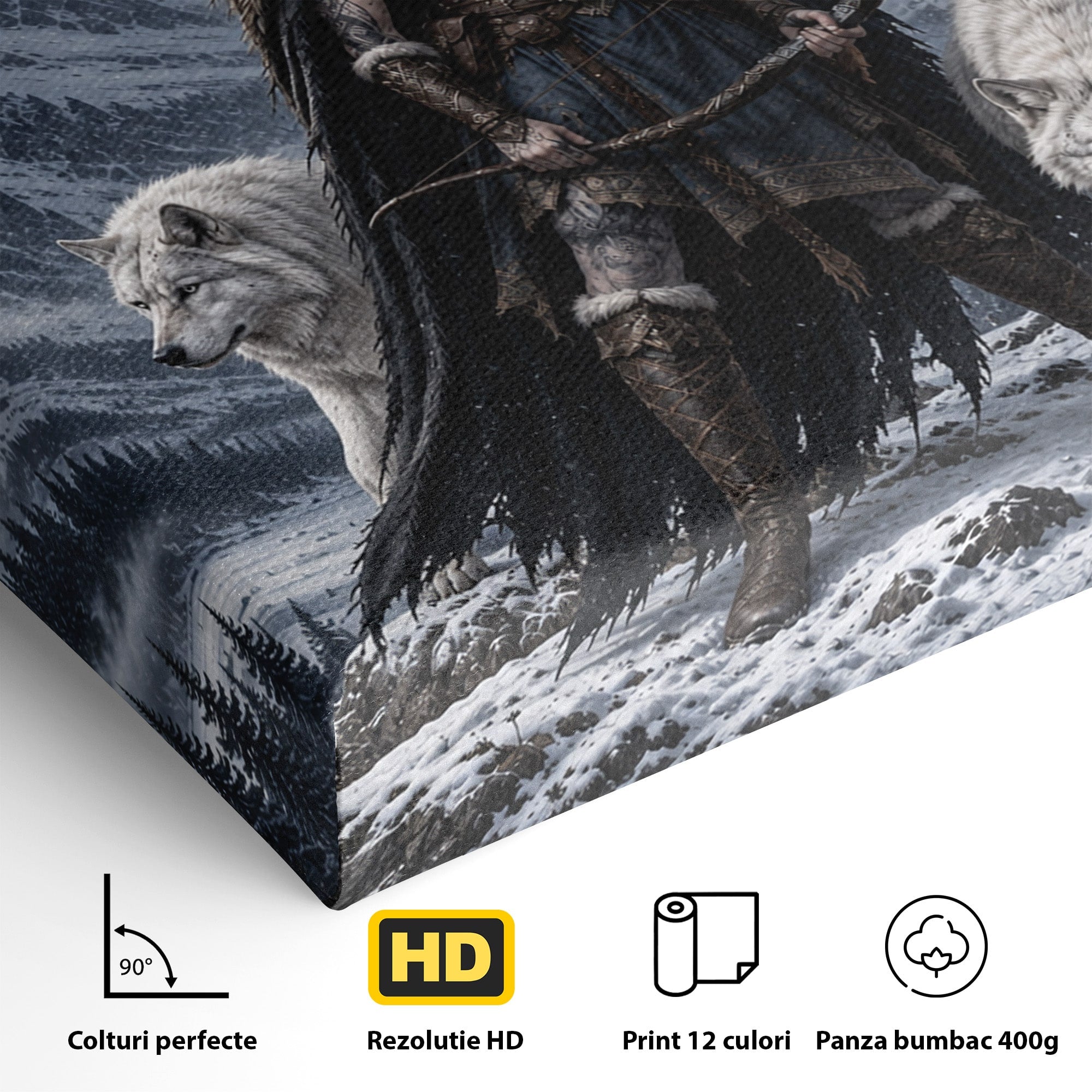 Tablou Canvas Premium LuxCanva® U1138, Razboinica Lupilor, Munti, Fantezie, Aventura, Razboinica, Lupi, Living, Culori Vibrante