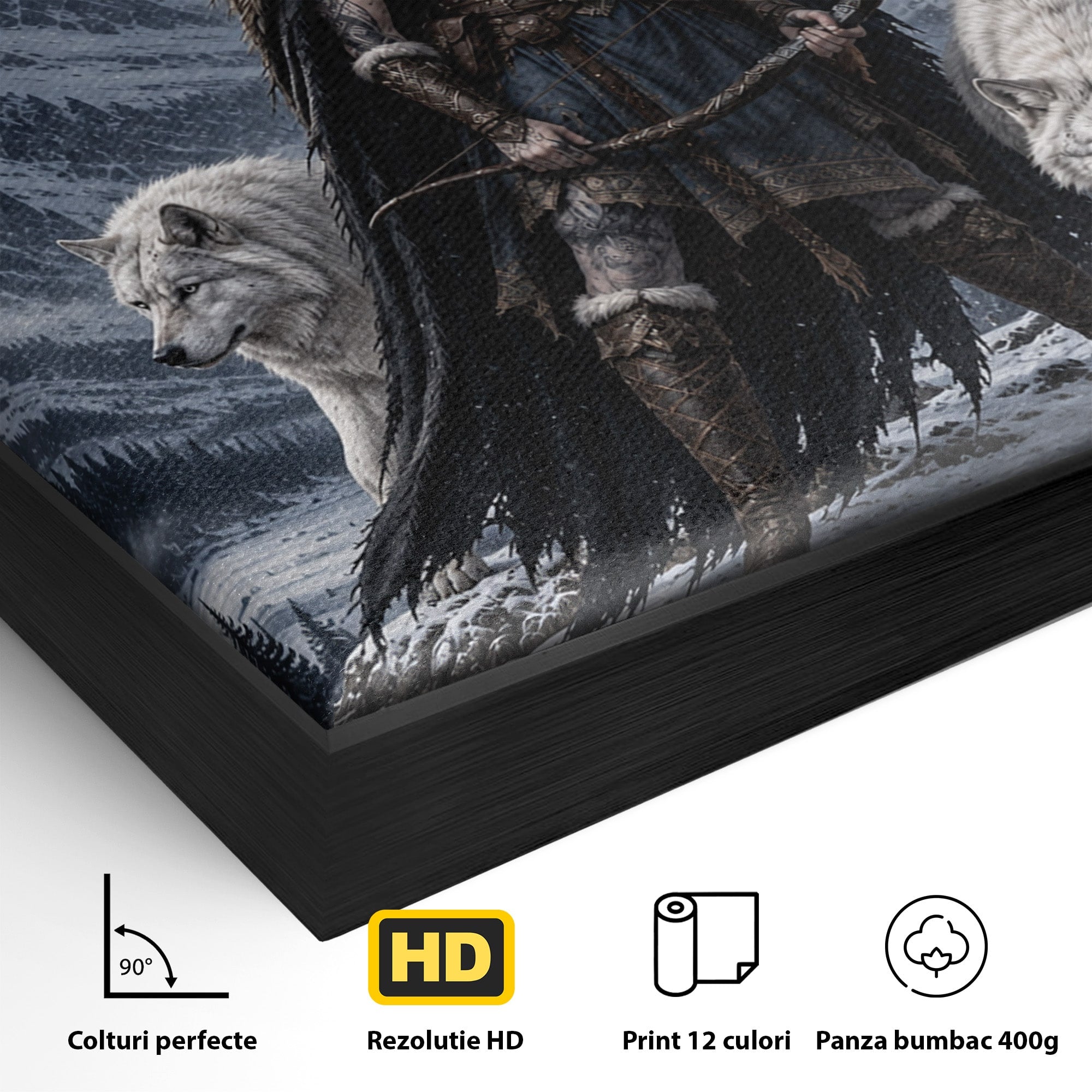Tablou Canvas Premium LuxCanva® U1138, Razboinica Lupilor, Munti, Fantezie, Aventura, Razboinica, Lupi, Living, Culori Vibrante