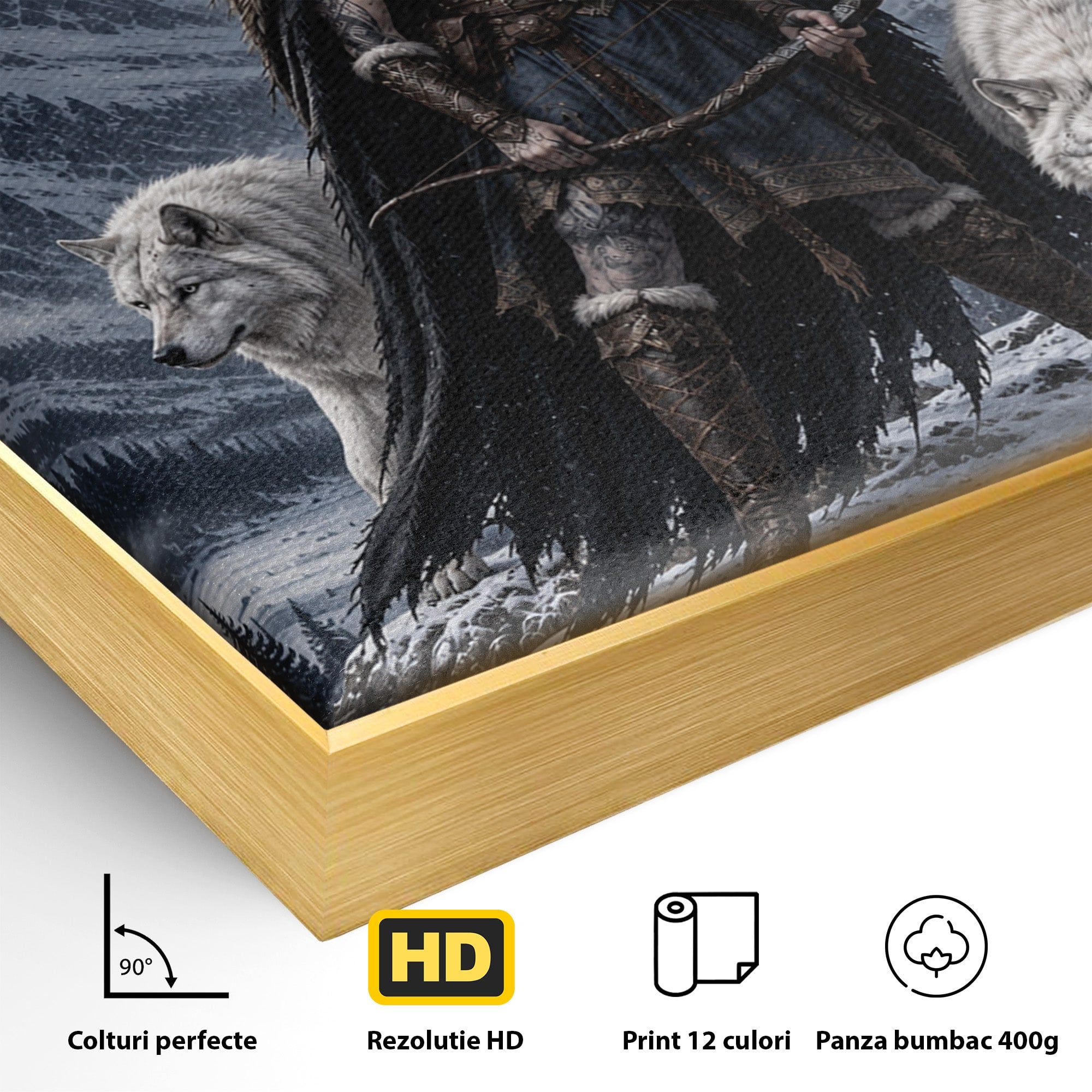 Tablou Canvas Premium LuxCanva® U1138, Razboinica Lupilor, Munti, Fantezie, Aventura, Razboinica, Lupi, Living, Culori Vibrante
