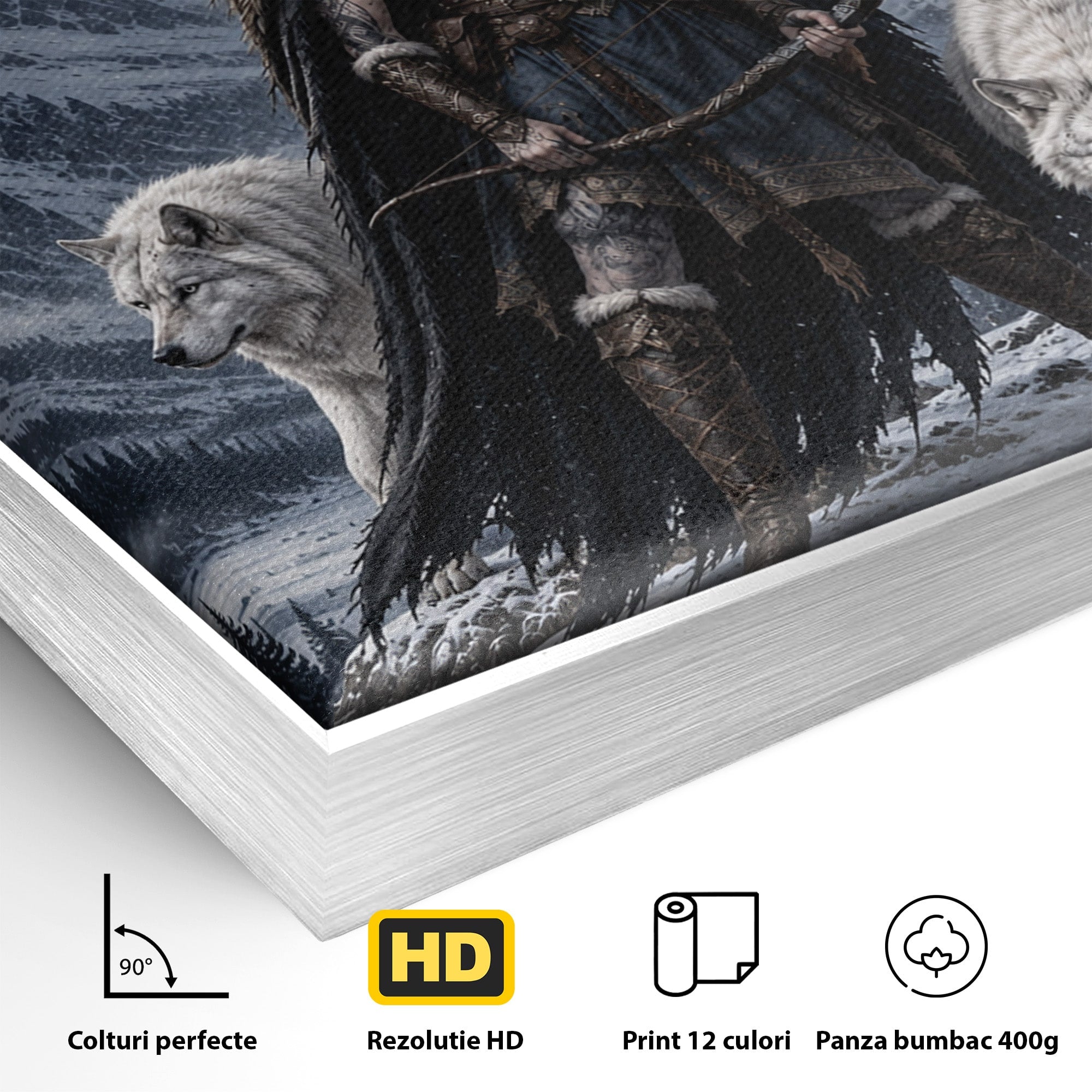 Tablou Canvas Premium LuxCanva® U1138, Razboinica Lupilor, Munti, Fantezie, Aventura, Razboinica, Lupi, Living, Culori Vibrante