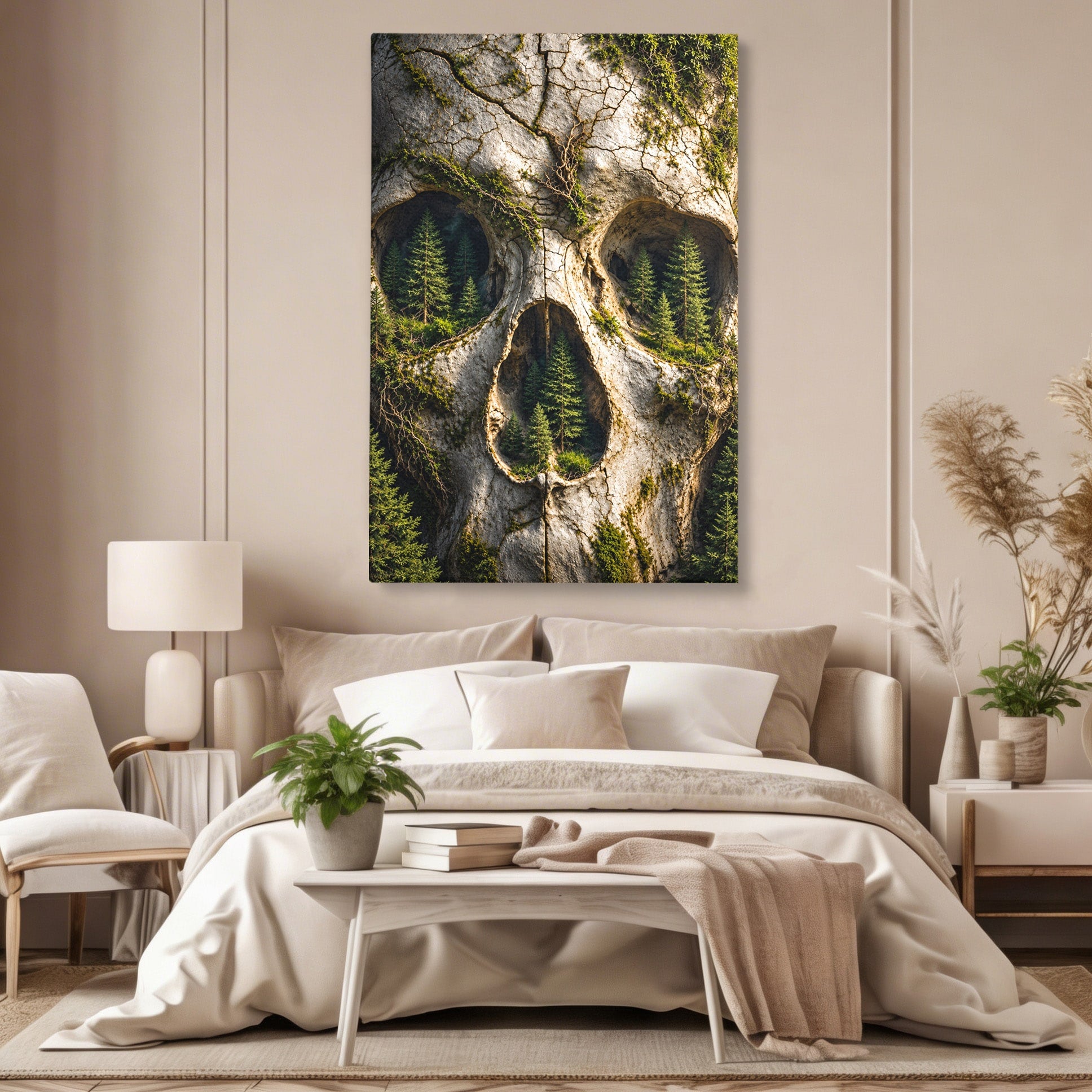 Tablou Canvas Premium LuxCanva® U1140, Craniu Natural, Padure, Natura, Mister, Craniu, Living, Culori Vibrante