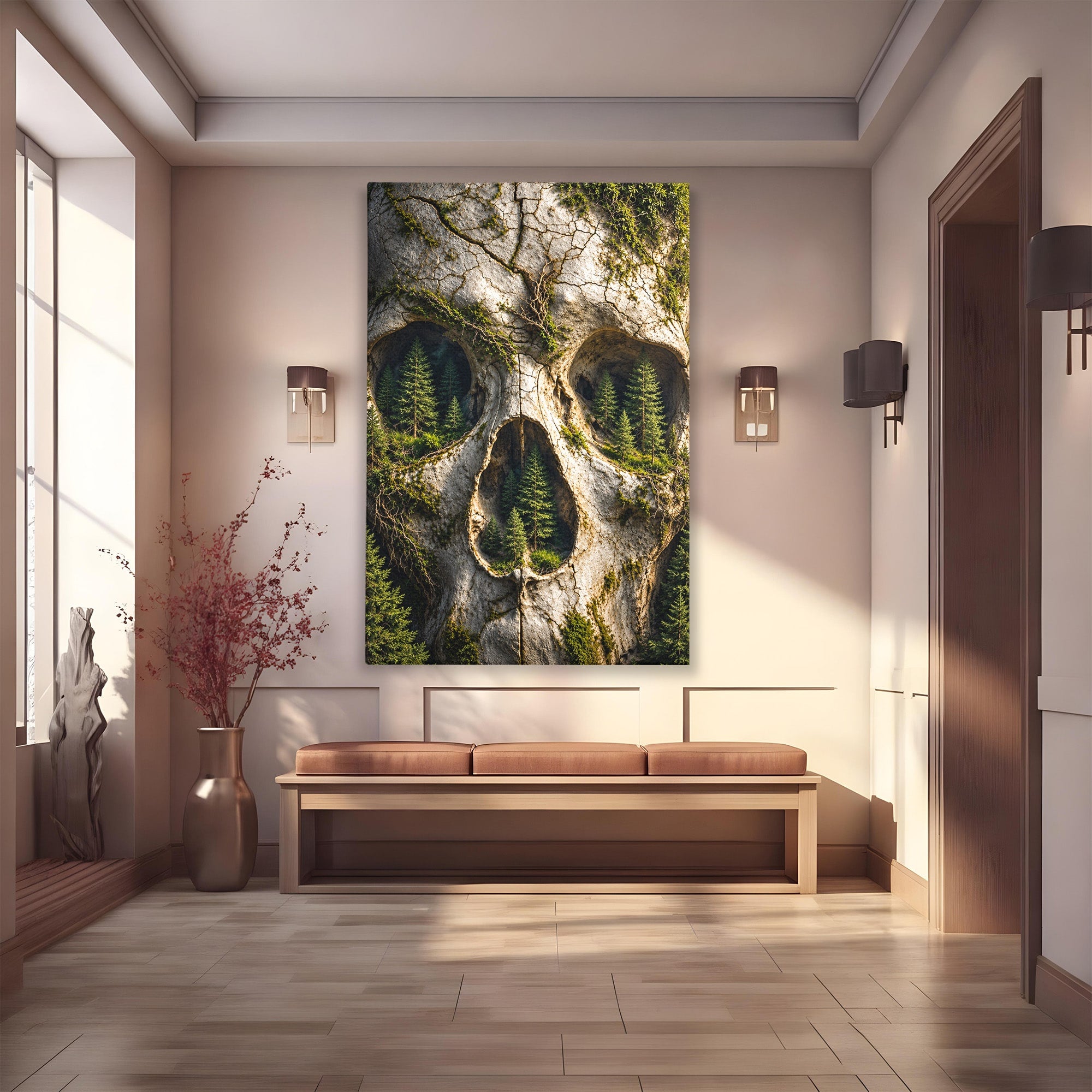 Tablou Canvas Premium LuxCanva® U1140, Craniu Natural, Padure, Natura, Mister, Craniu, Living, Culori Vibrante