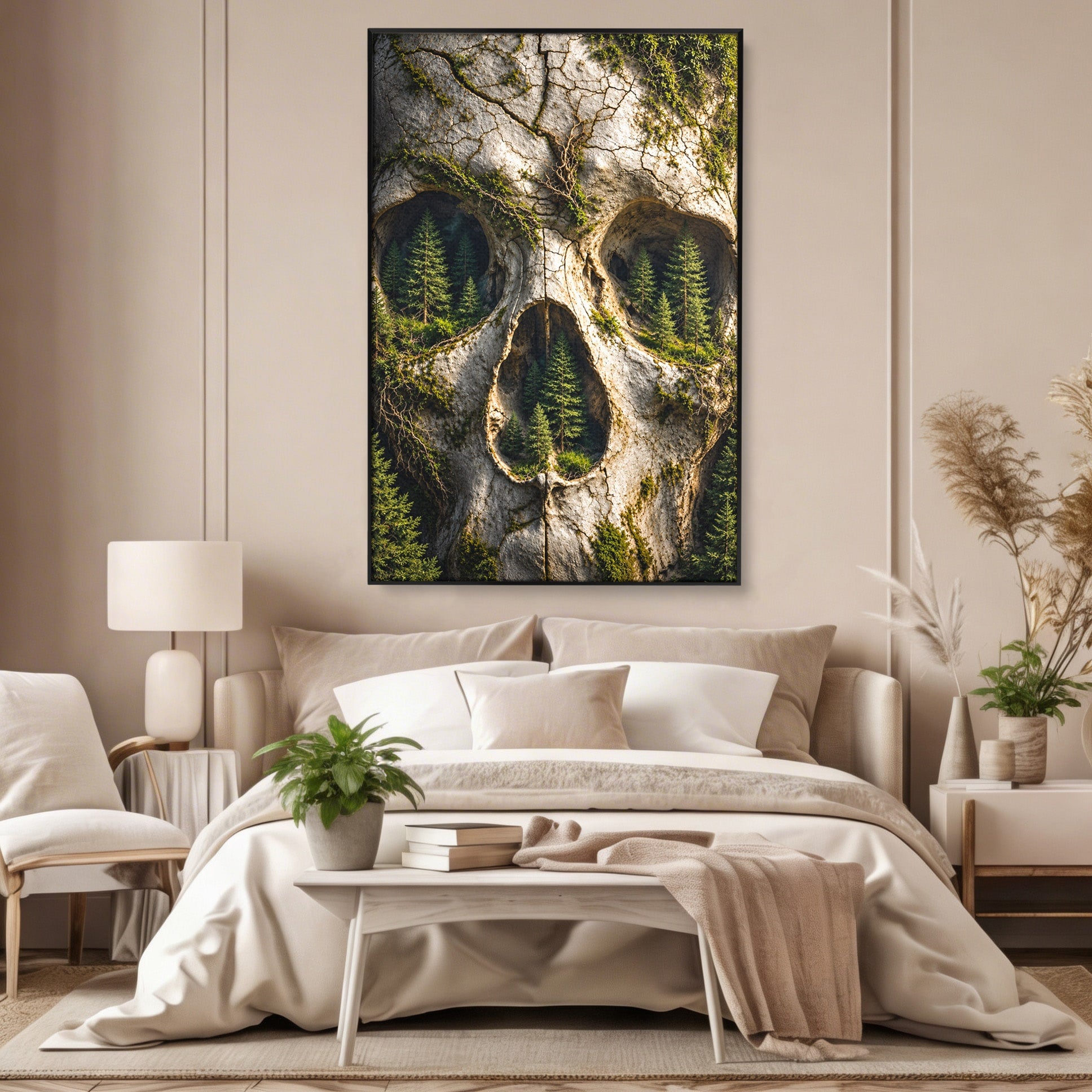 Tablou Canvas Premium LuxCanva® U1140, Craniu Natural, Padure, Natura, Mister, Craniu, Living, Culori Vibrante
