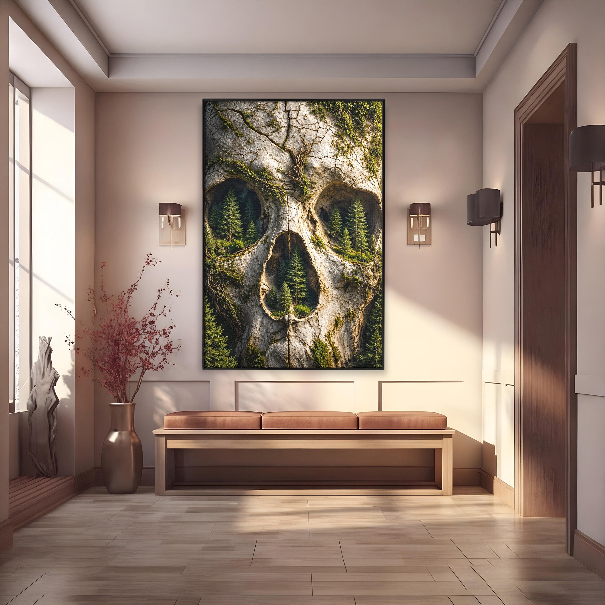Tablou Canvas Premium LuxCanva® U1140, Craniu Natural, Padure, Natura, Mister, Craniu, Living, Culori Vibrante