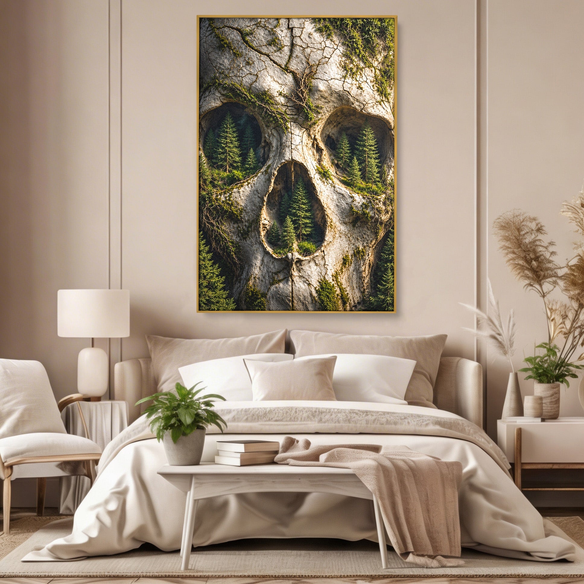 Tablou Canvas Premium LuxCanva® U1140, Craniu Natural, Padure, Natura, Mister, Craniu, Living, Culori Vibrante