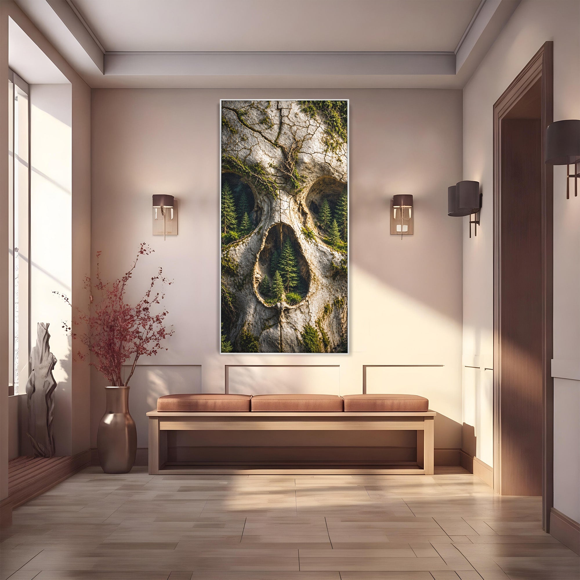 Tablou Canvas Premium LuxCanva® U1140, Craniu Natural, Padure, Natura, Mister, Craniu, Living, Culori Vibrante