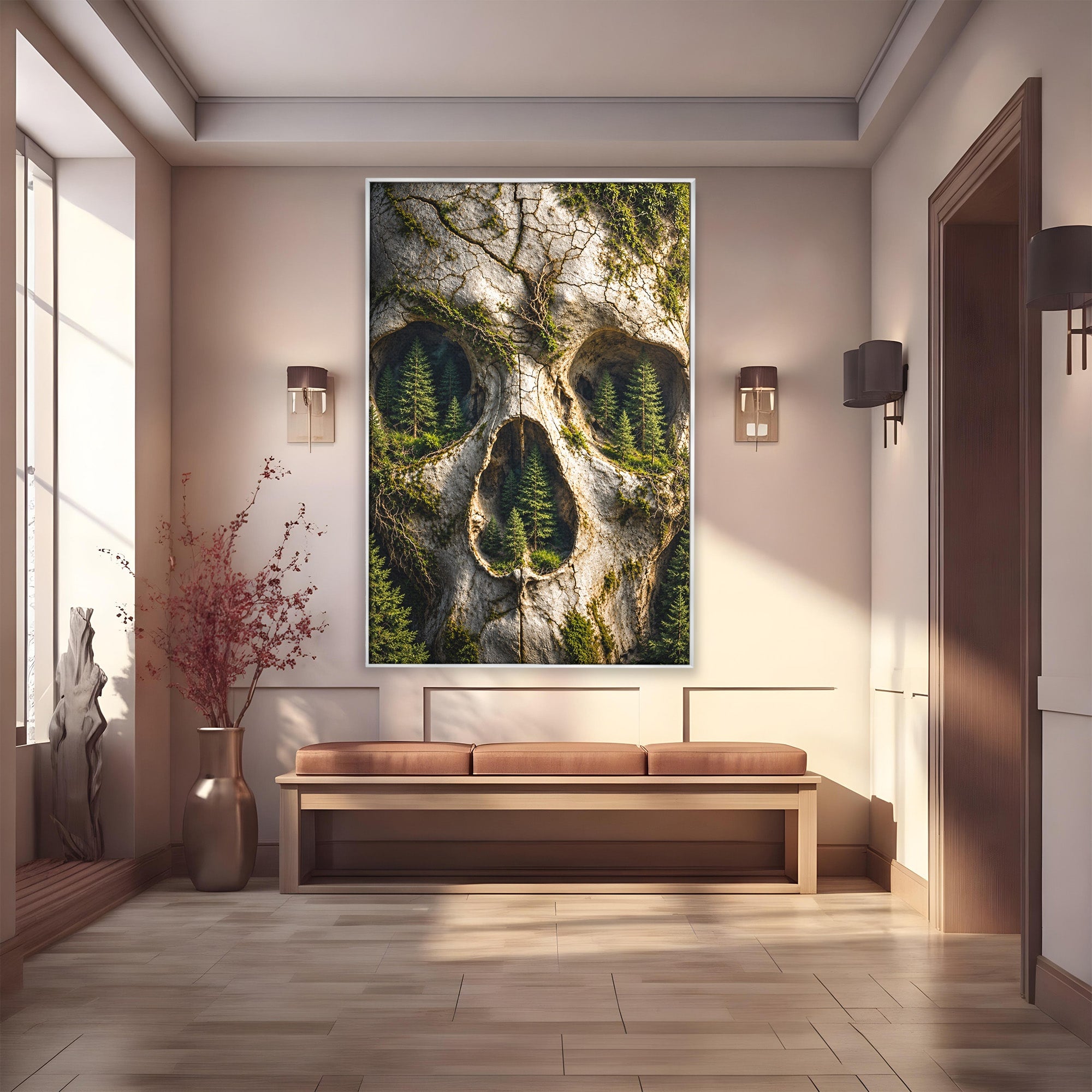 Tablou Canvas Premium LuxCanva® U1140, Craniu Natural, Padure, Natura, Mister, Craniu, Living, Culori Vibrante