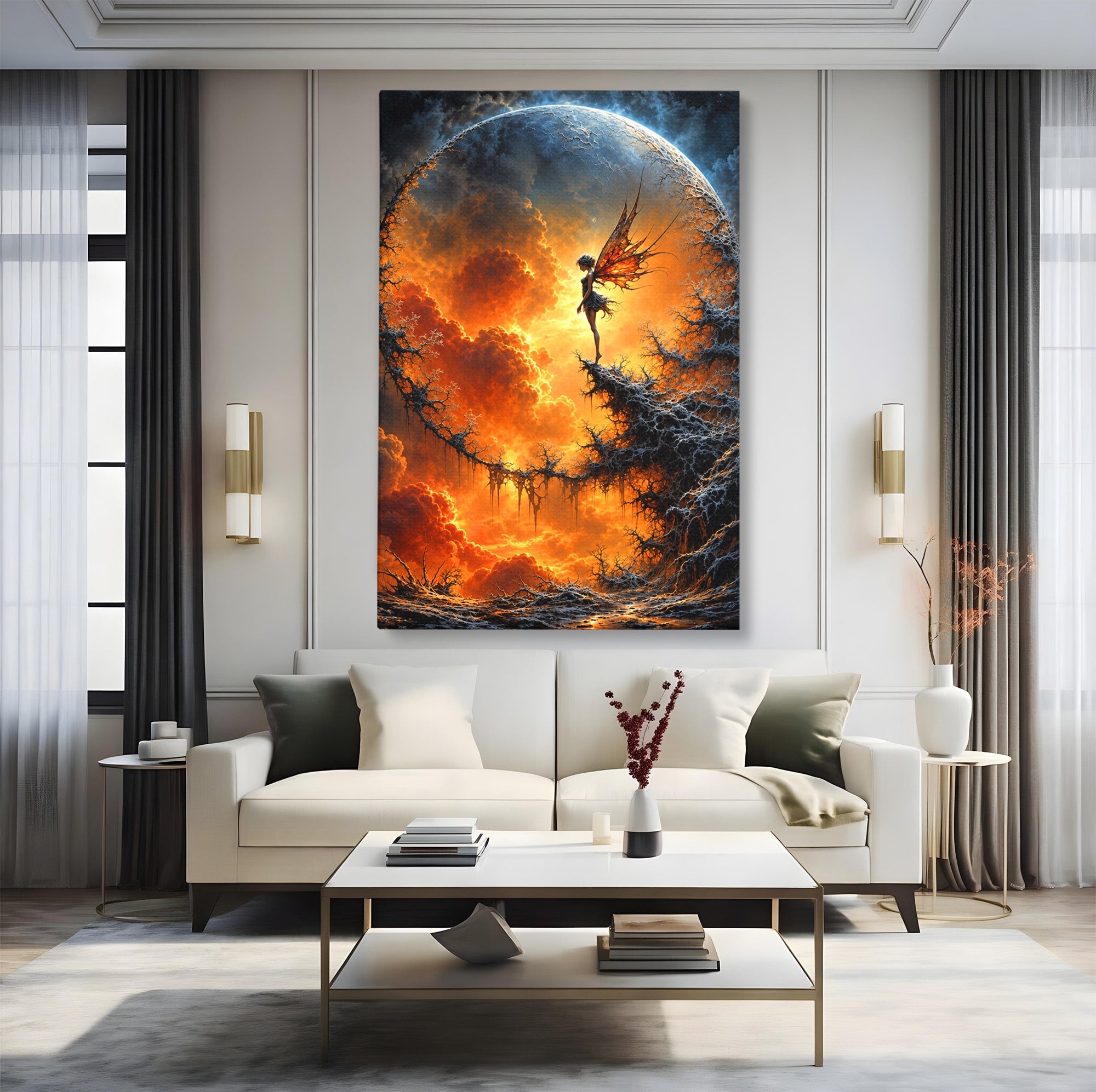 Tablou Canvas Premium LuxCanva® U1141, Zana Lunii, Mister, Fantezie, Zana, Luna, Dormitor, Living, Culori Vibrante