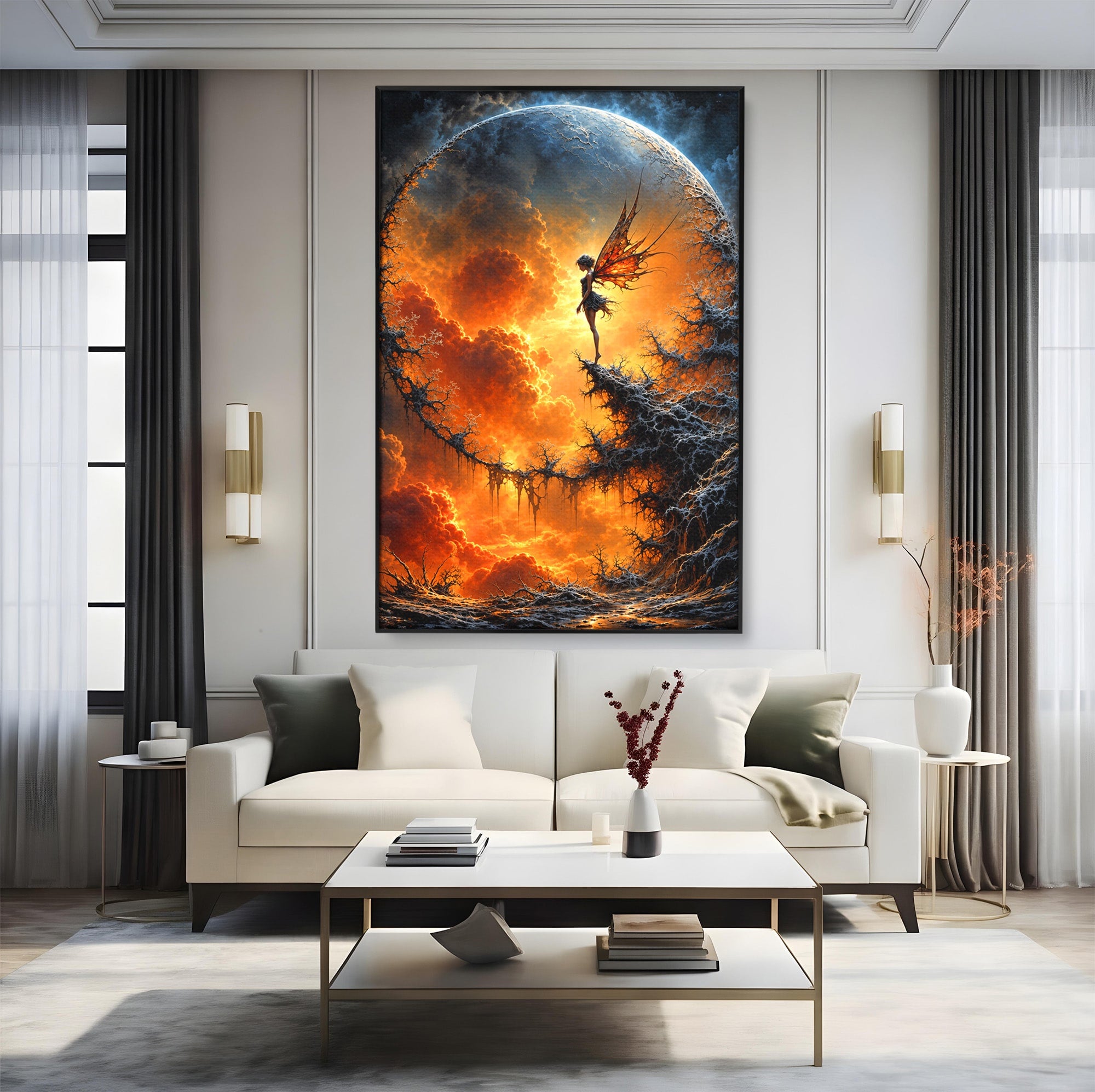 Tablou Canvas Premium LuxCanva® U1141, Zana Lunii, Mister, Fantezie, Zana, Luna, Dormitor, Living, Culori Vibrante
