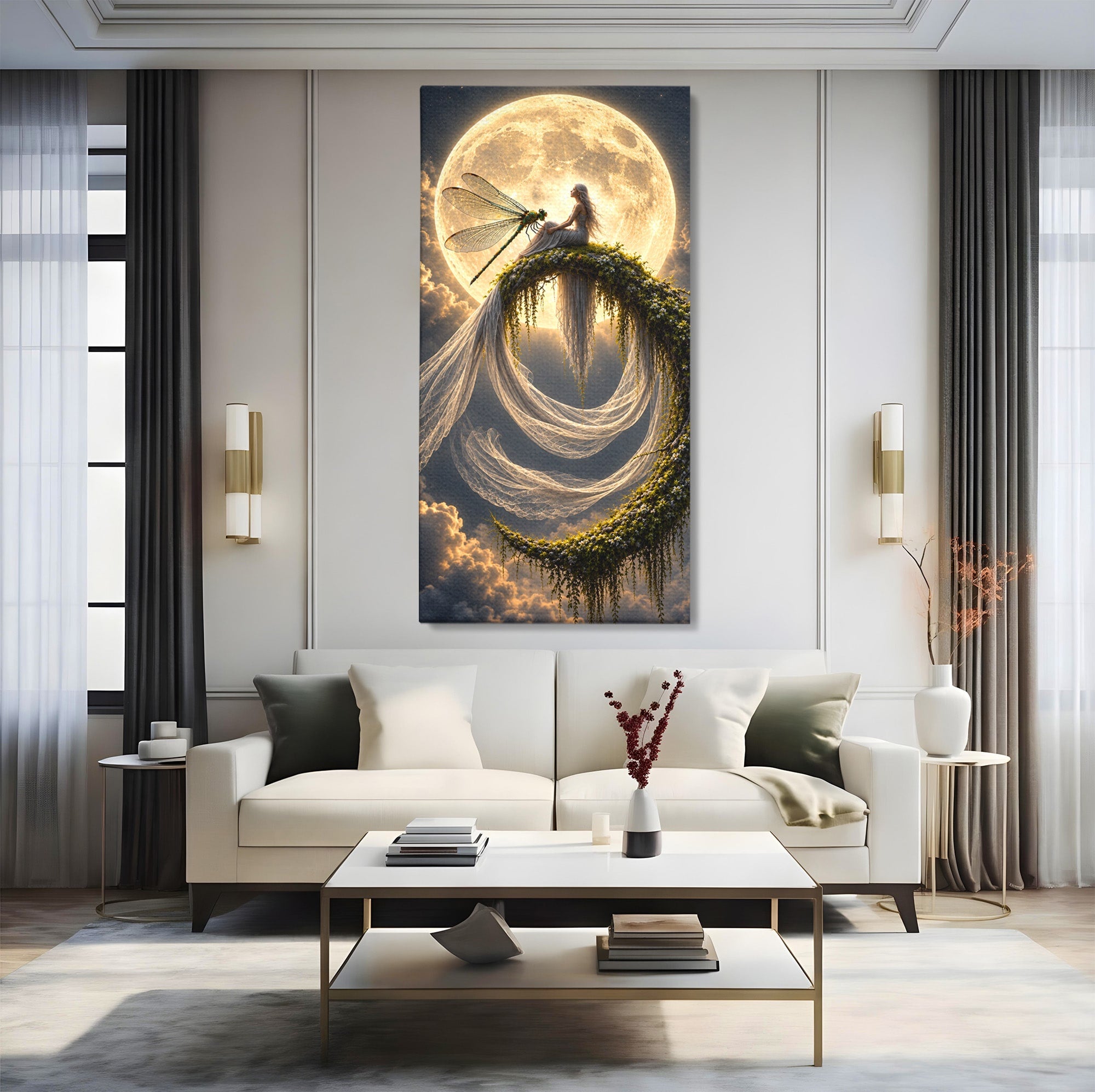 Tablou Canvas Premium LuxCanva® U1142, Visul Lunii, Noapte, Mister, Zana, Luna, Dormitor, Culori Vibrante