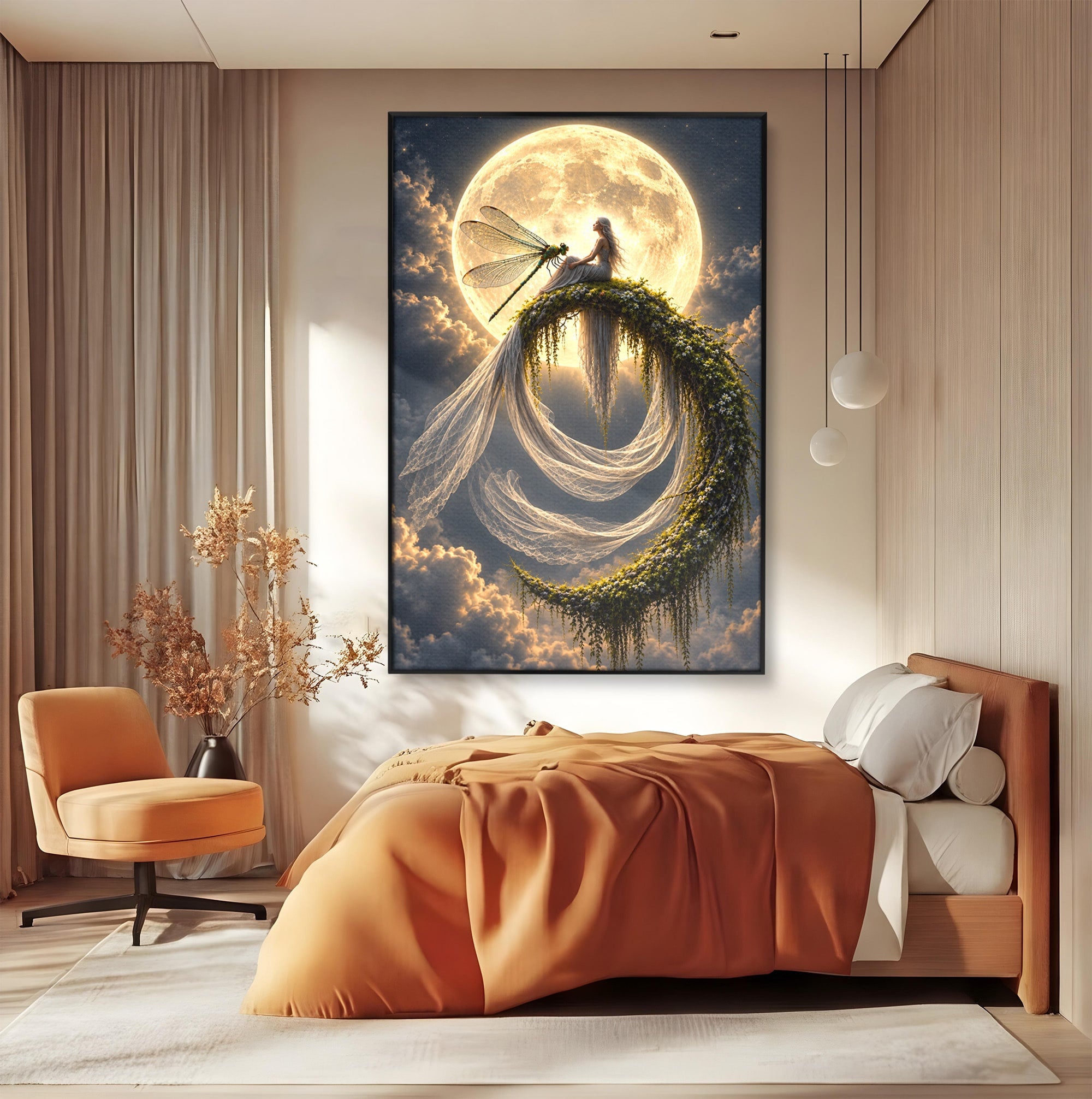 Tablou Canvas Premium LuxCanva® U1142, Visul Lunii, Noapte, Mister, Zana, Luna, Dormitor, Culori Vibrante