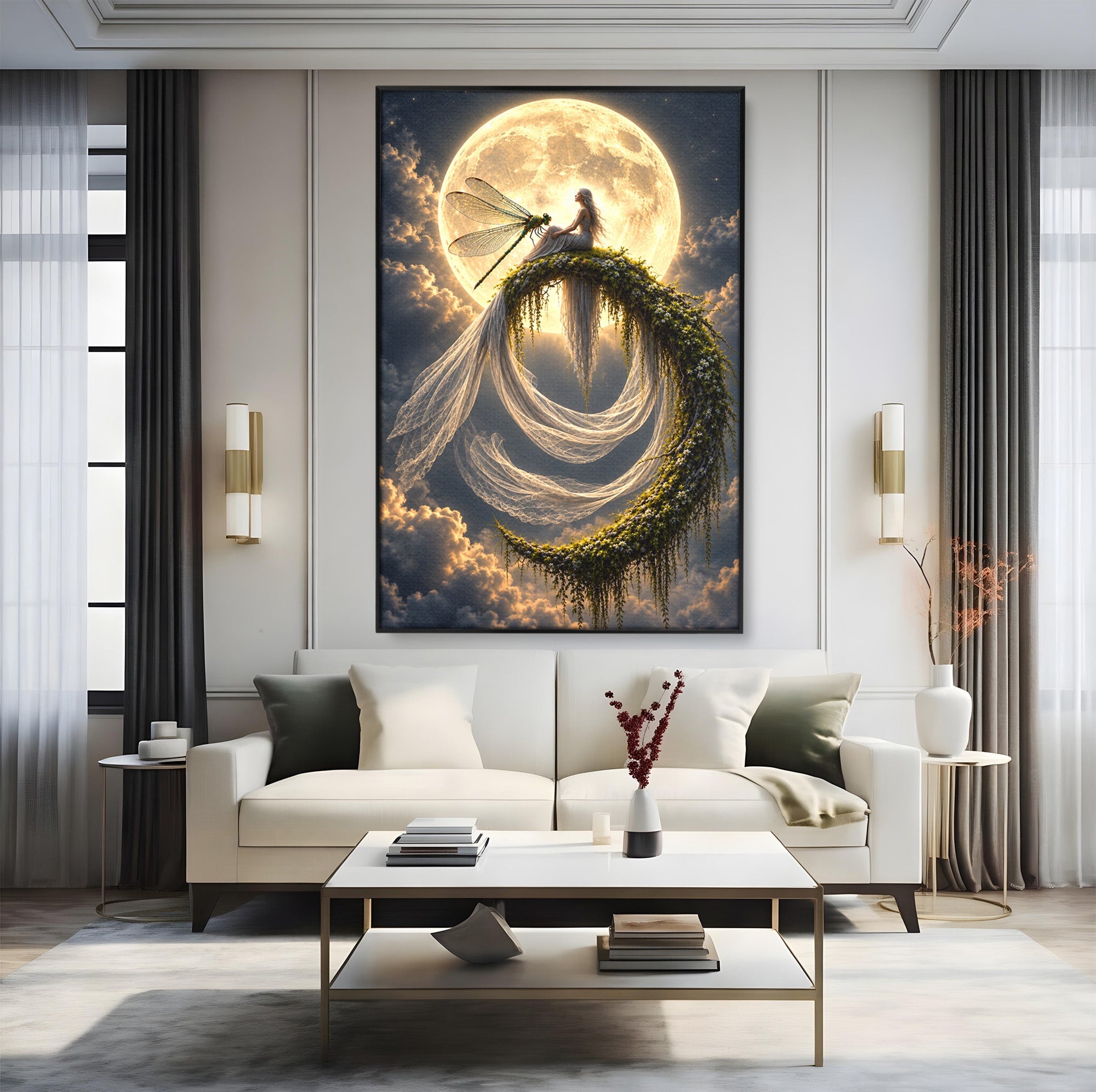 Tablou Canvas Premium LuxCanva® U1142, Visul Lunii, Noapte, Mister, Zana, Luna, Dormitor, Culori Vibrante