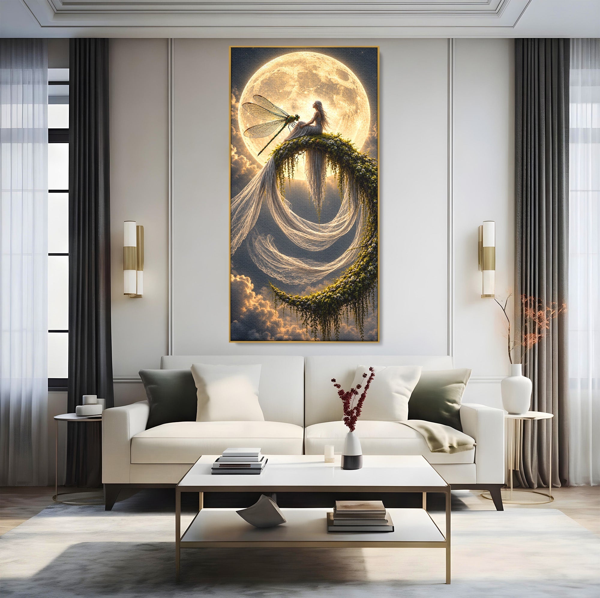 Tablou Canvas Premium LuxCanva® U1142, Visul Lunii, Noapte, Mister, Zana, Luna, Dormitor, Culori Vibrante