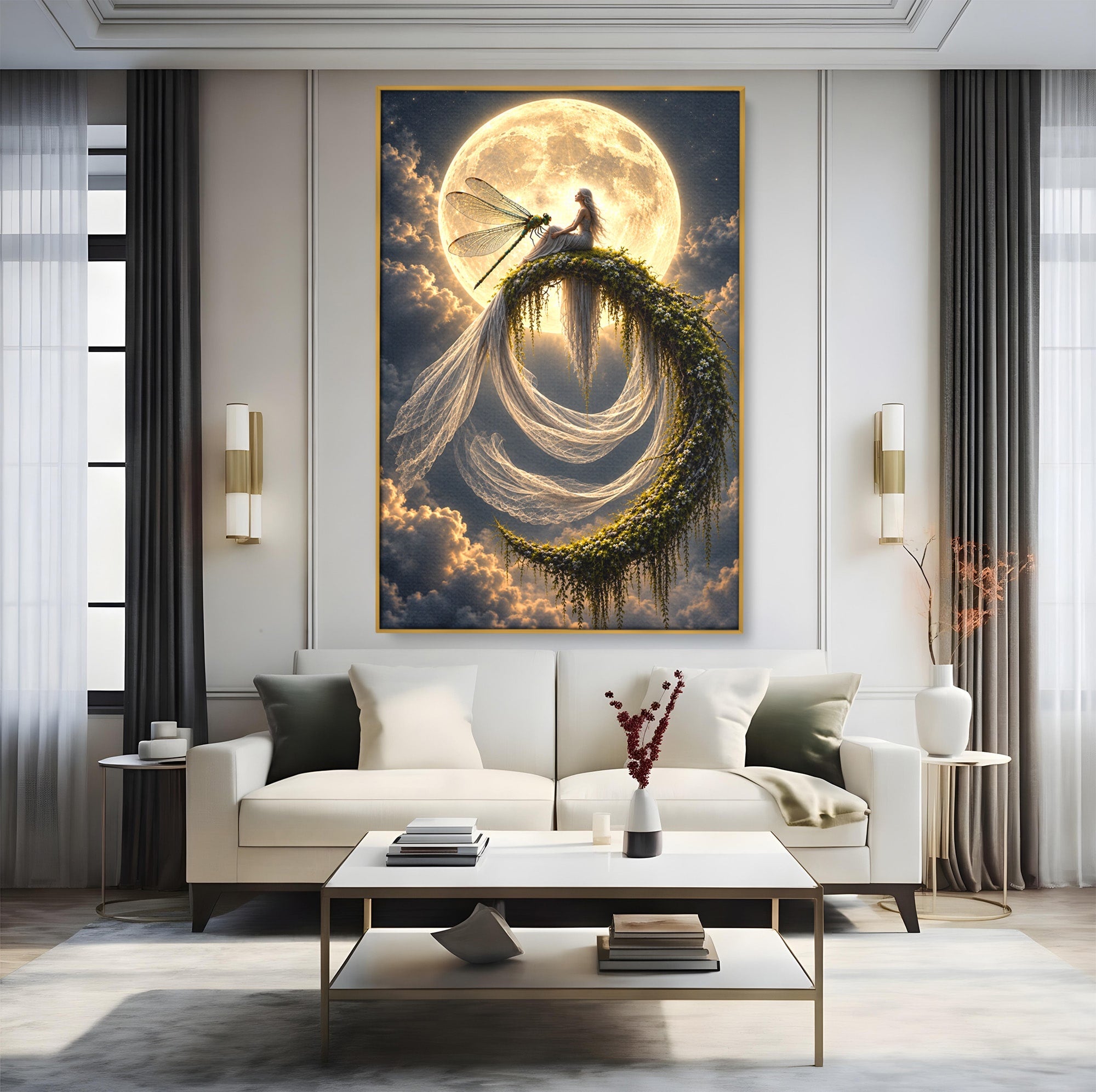 Tablou Canvas Premium LuxCanva® U1142, Visul Lunii, Noapte, Mister, Zana, Luna, Dormitor, Culori Vibrante